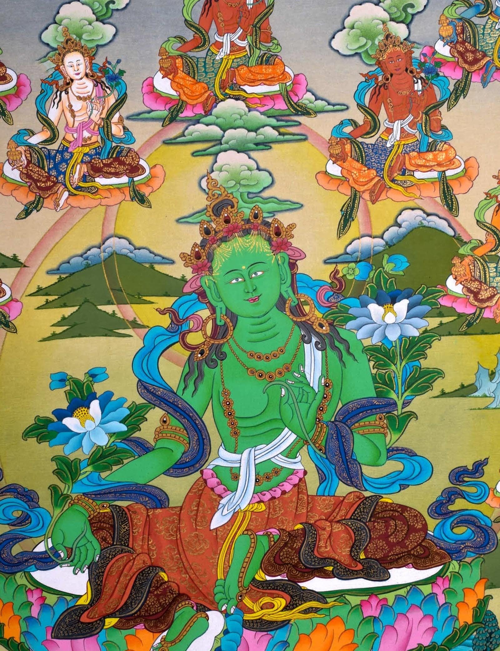 High Quality Green Tara Thangka Painting  For Meditational Practice and Spiritual Gifts