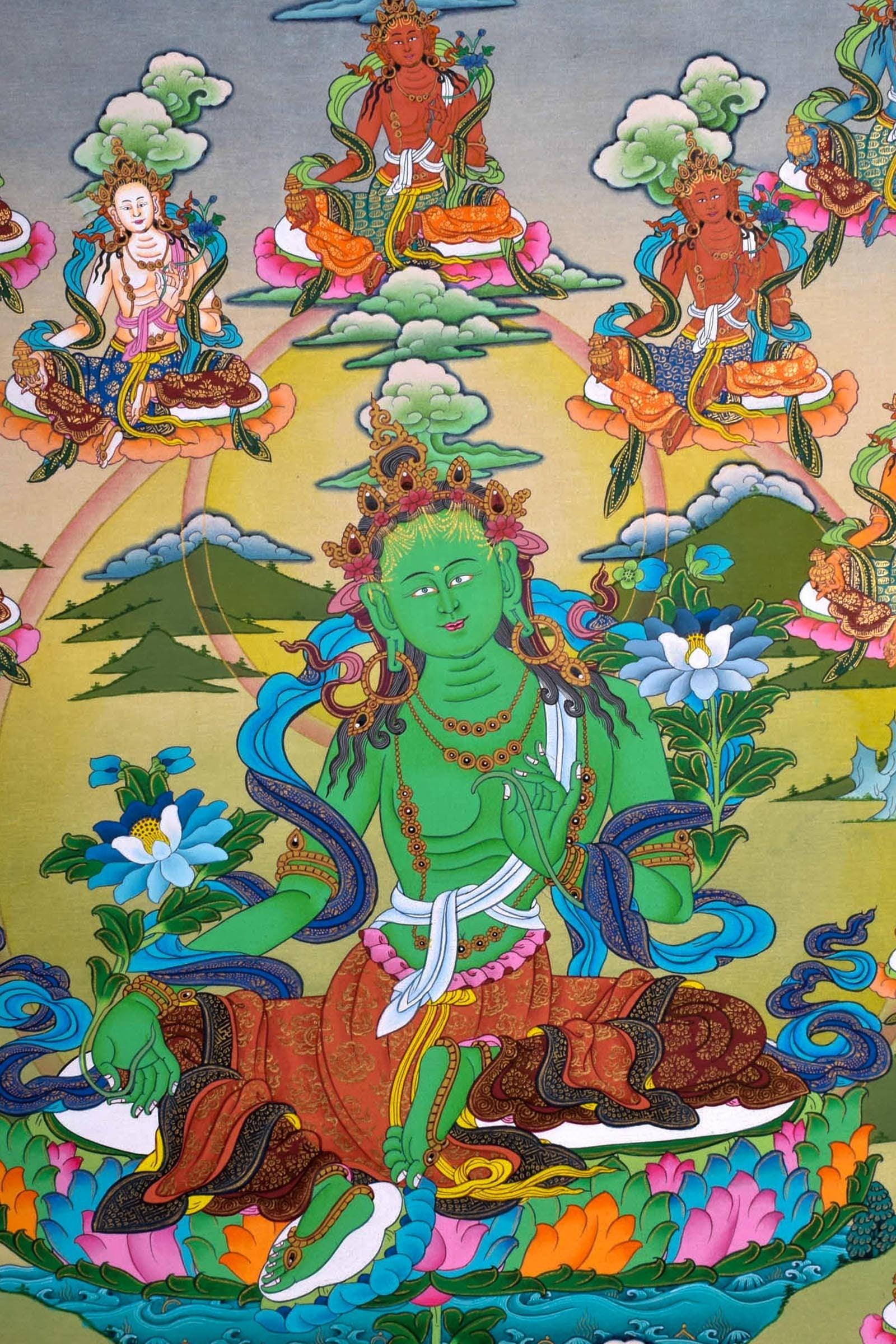 High Quality Green Tara Thangka Painting  For Meditational Practice and Spiritual Gifts