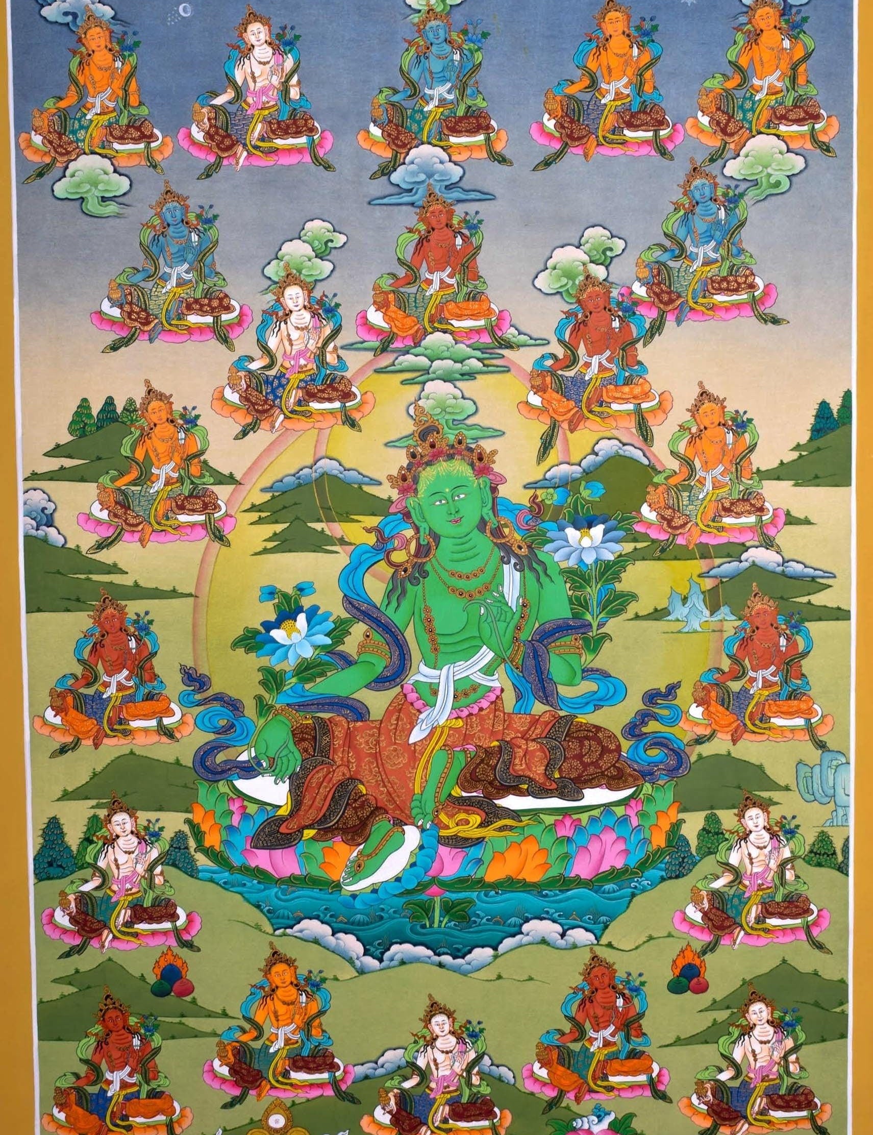 High Quality Green Tara Thangka Painting  For Meditational Practice and Spiritual Gifts