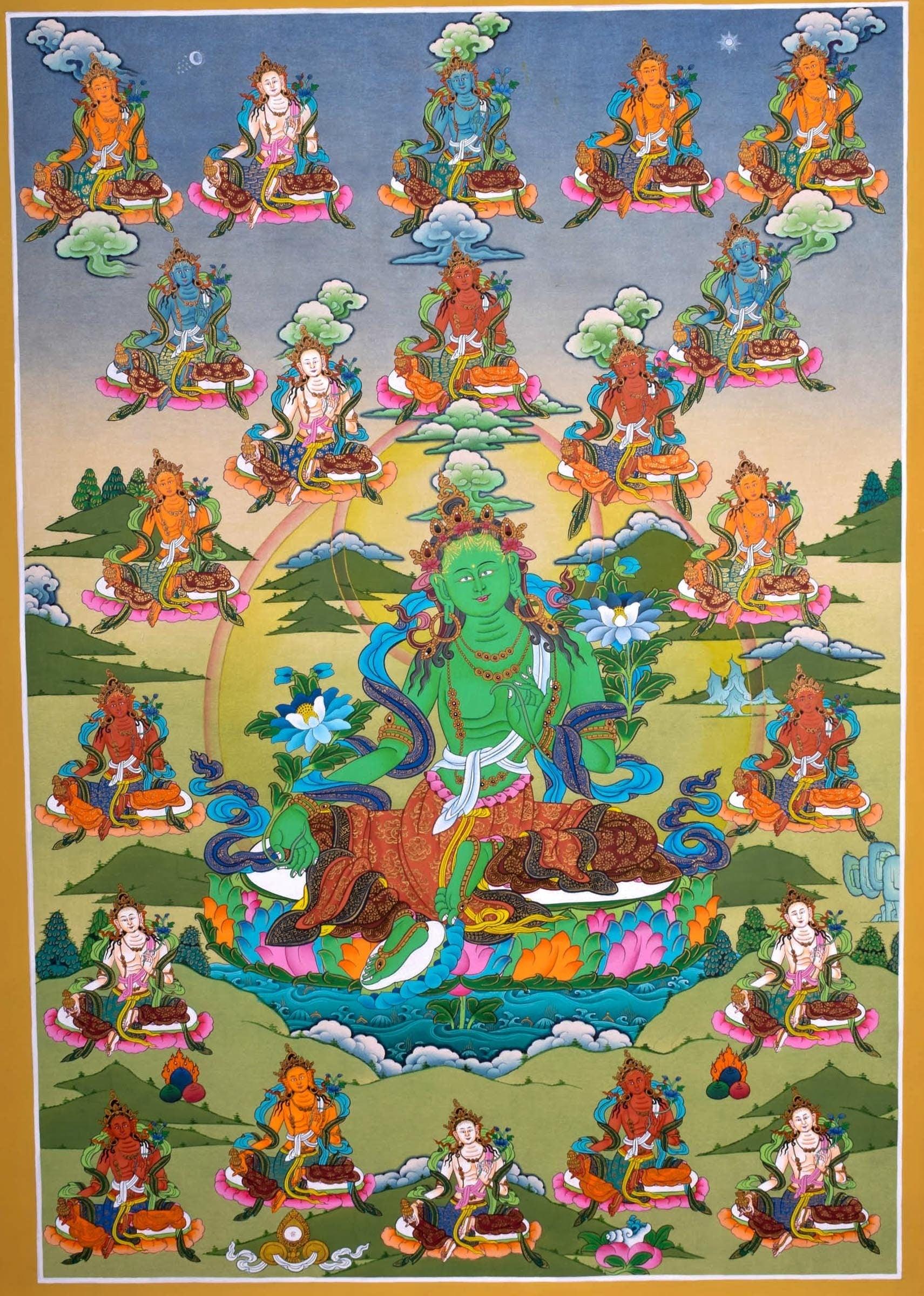 High Quality Green Tara Thangka Painting  For Meditational Practice and Spiritual Gifts