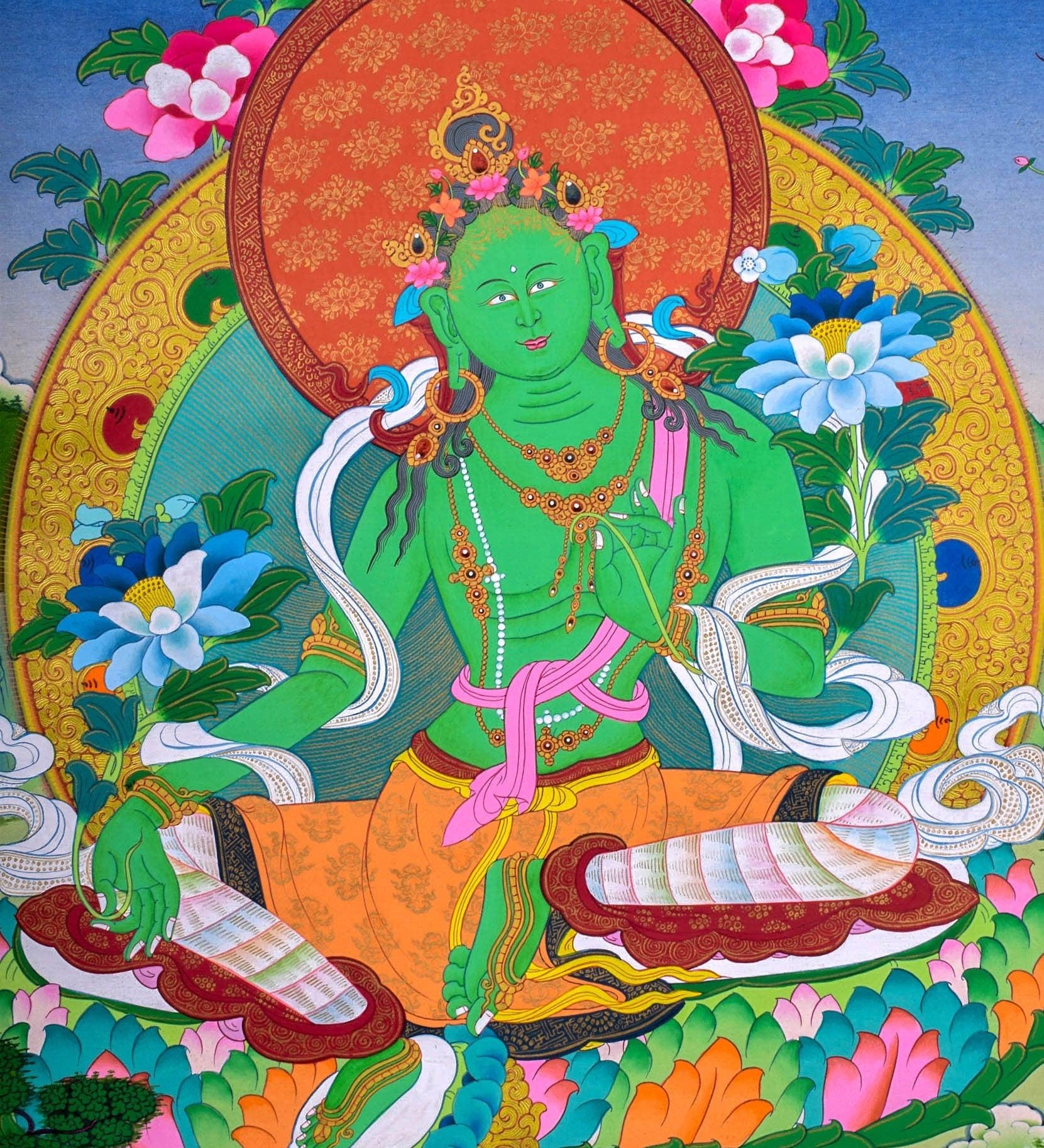 Green Tara Female Deity Thangka Painting  For Meditational Practice and Spiritual Gifts
