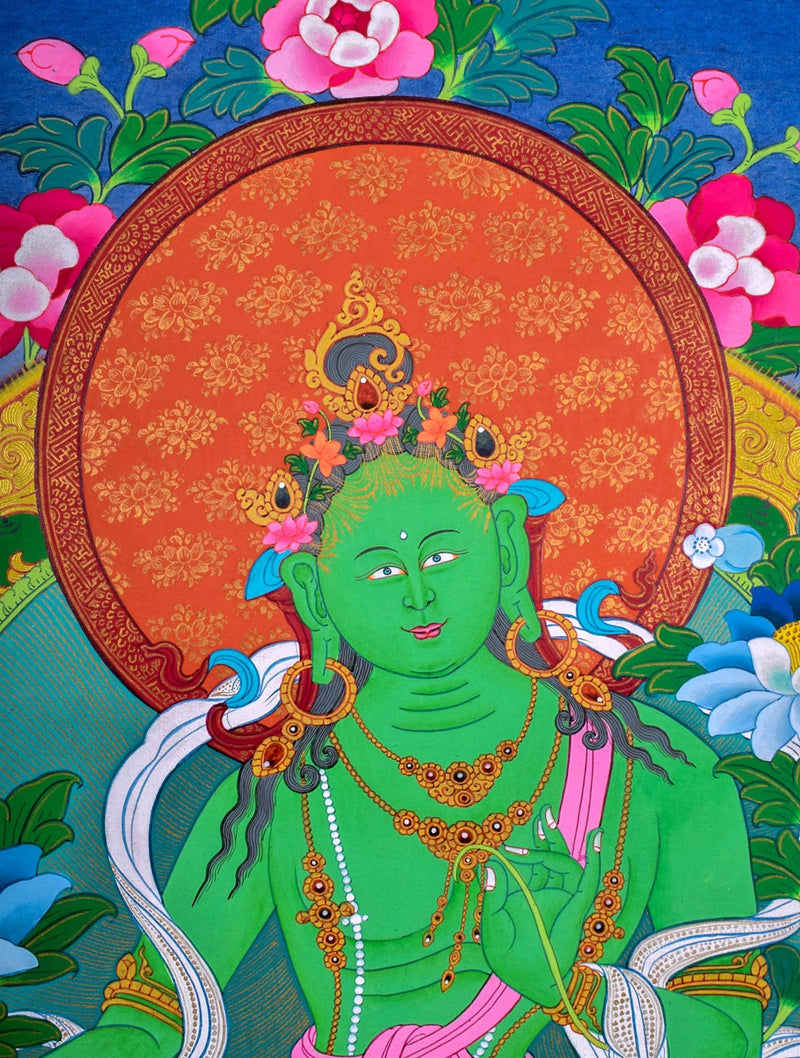 Green Tara Female Deity Thangka Painting  For Meditational Practice and Spiritual Gifts