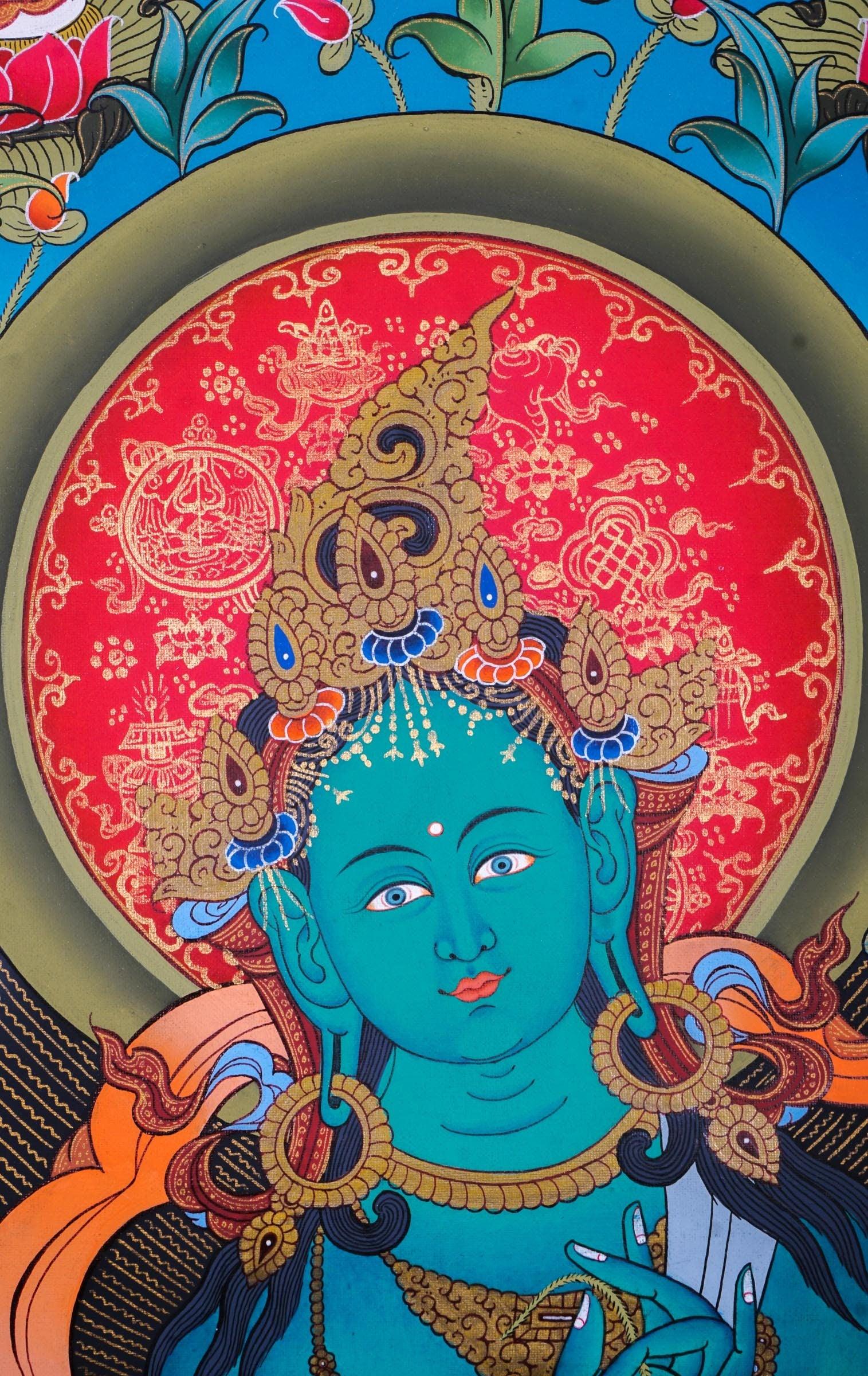 Green Tara Female Deity Thangka Painting  For Meditational Practice and Spiritual Gifts