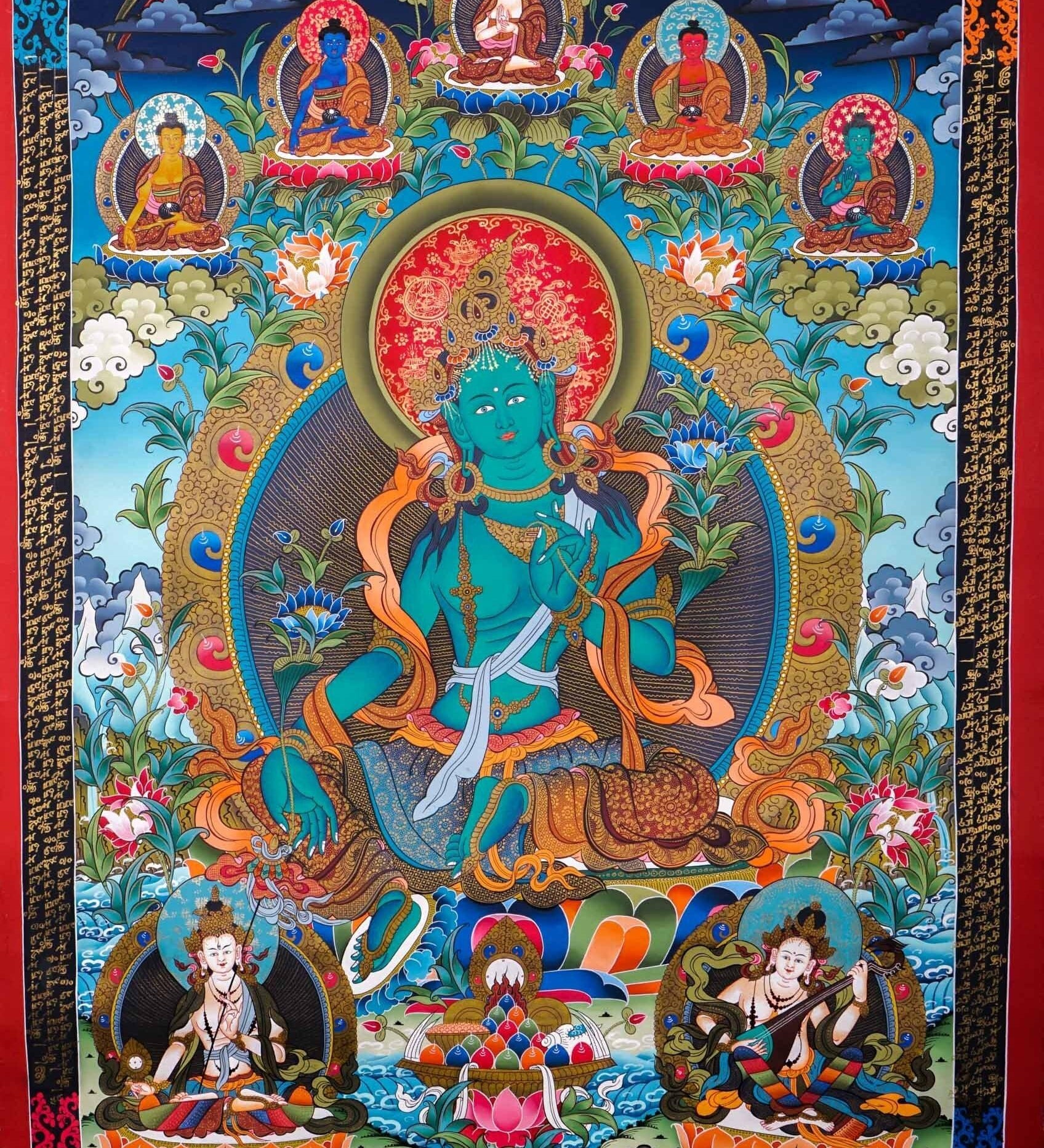 Green Tara Female Deity Thangka Painting  For Meditational Practice and Spiritual Gifts