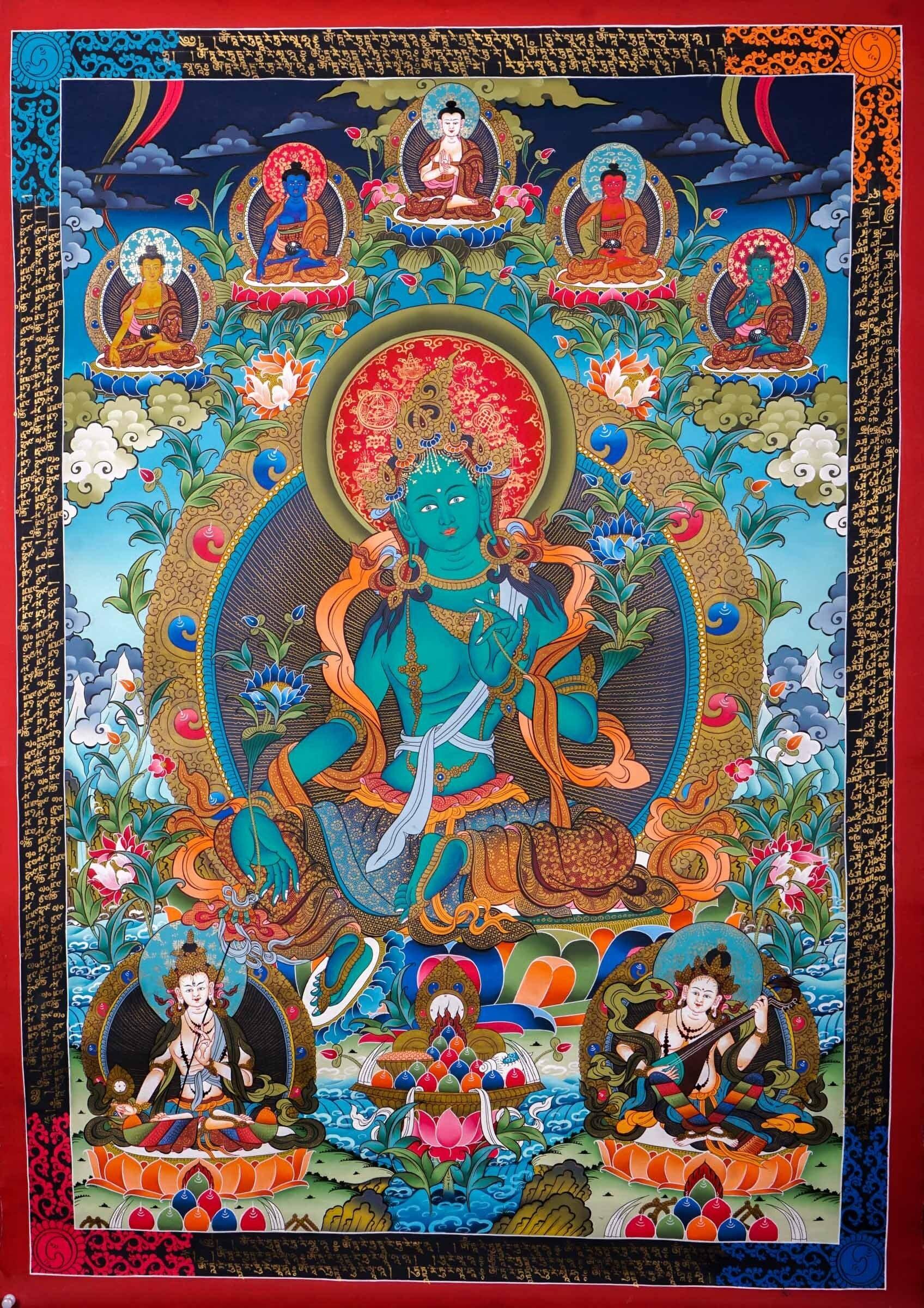 Green Tara Female Deity Thangka Painting  For Meditational Practice and Spiritual Gifts