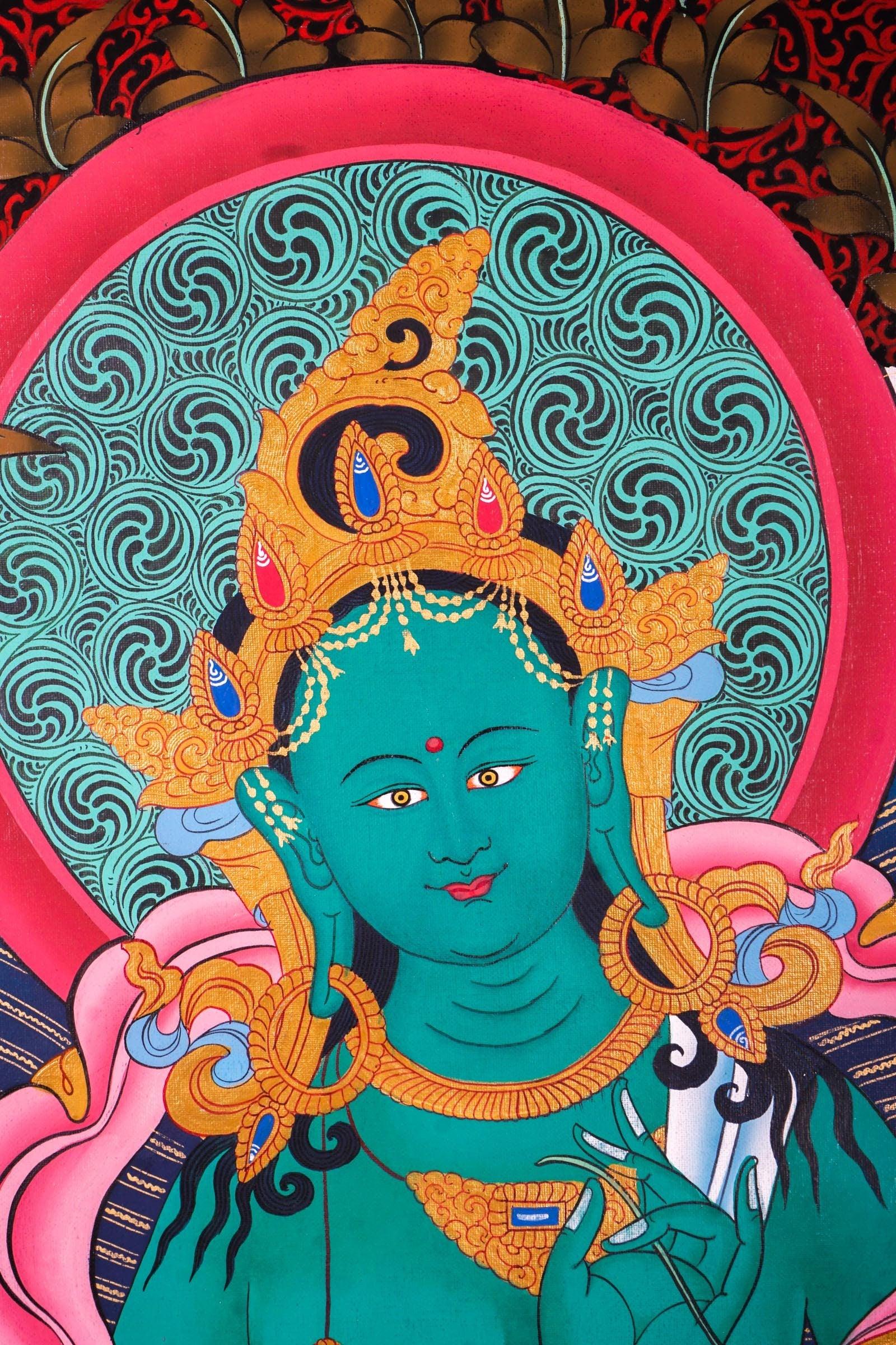 Green Tara Female Deity Thangka Painting  For Meditational Practice and Spiritual Gifts