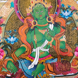 Green Tara Female Deity Thangka Painting  For Meditational Practice and Spiritual Gifts