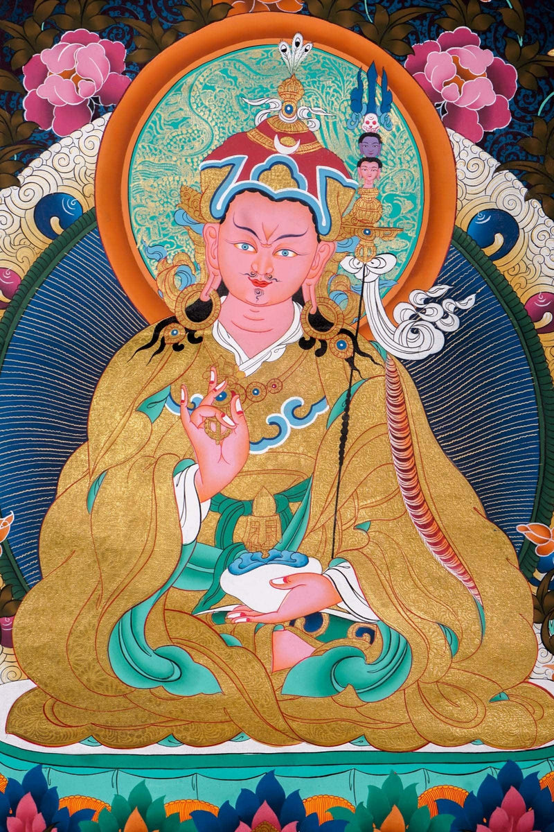 Guru Rinpoche on a lotus flower wall art - Thangka Painting