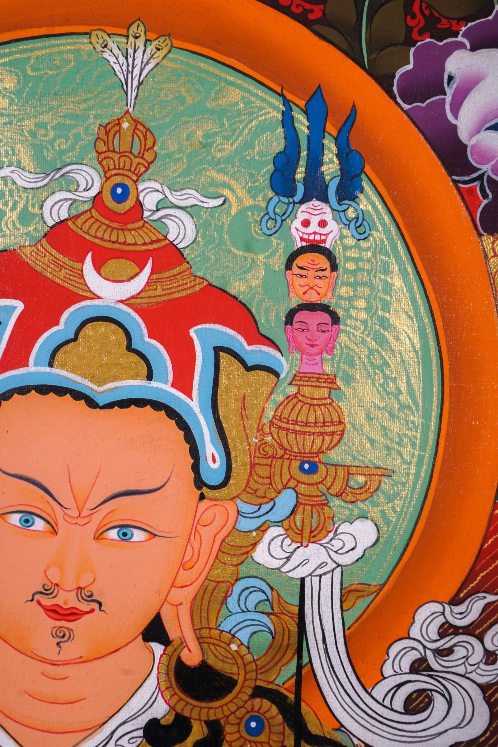 Guru Rinpoche on a lotus flower wall art - Thangka Painting