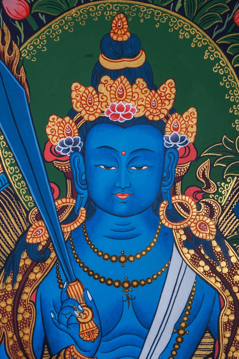 Japanese Style - Monju Bosatsu Thangka Painting For Meditational Practice and Spiritual Gifts 