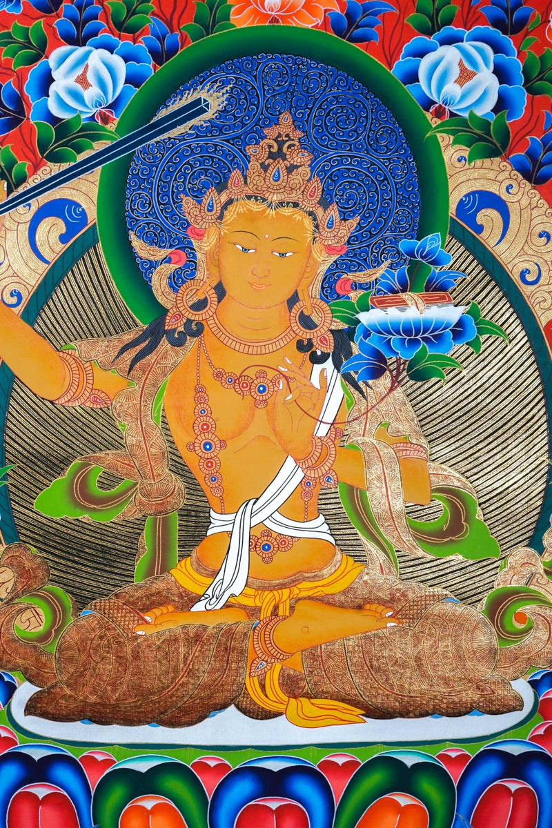 Sword of Wisdom - Manjushri Thangka Painting  For Meditational Practice and Spiritual Gifts