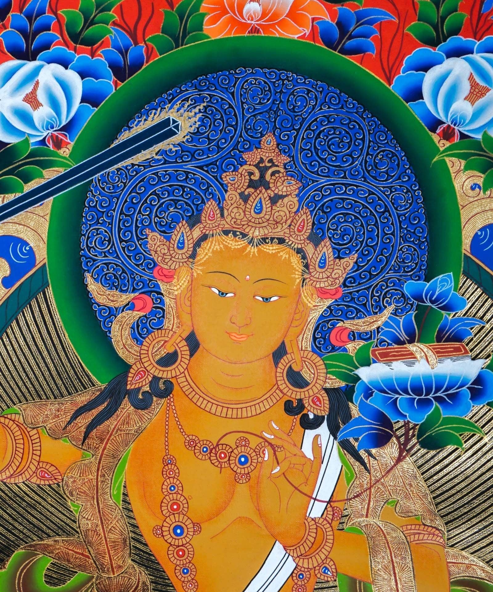 Sword of Wisdom - Manjushri Thangka Painting  For Meditational Practice and Spiritual Gifts