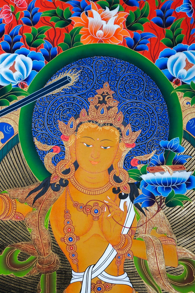 Sword of Wisdom - Manjushri Thangka Painting  For Meditational Practice and Spiritual Gifts
