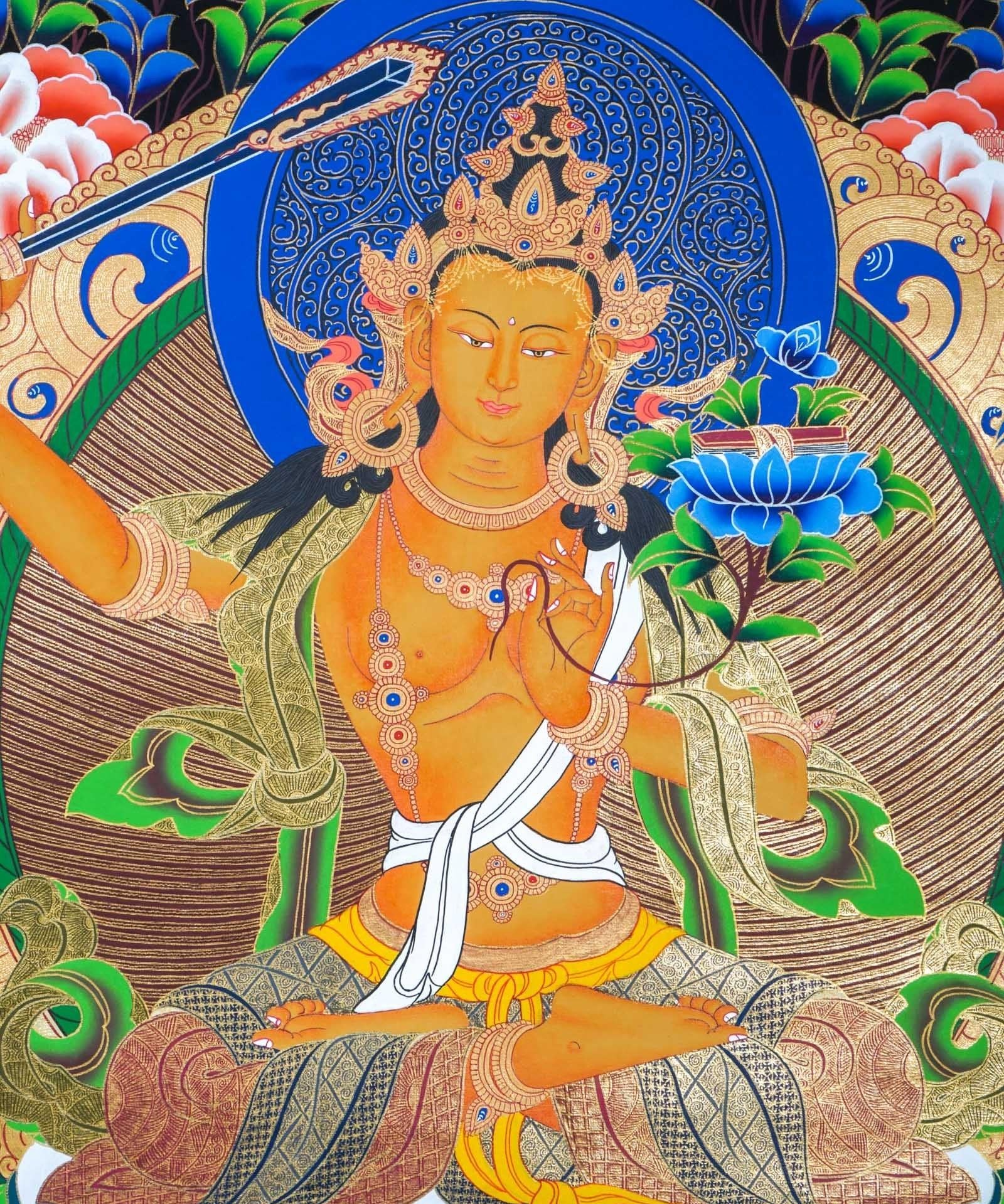 Manjushri Thangka Painting For home decor and and Wall hanging 