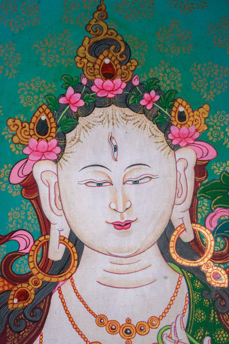 White Tara Thangka - Seven Eyes Bodhisattva  For home decor and and Wall hanging 