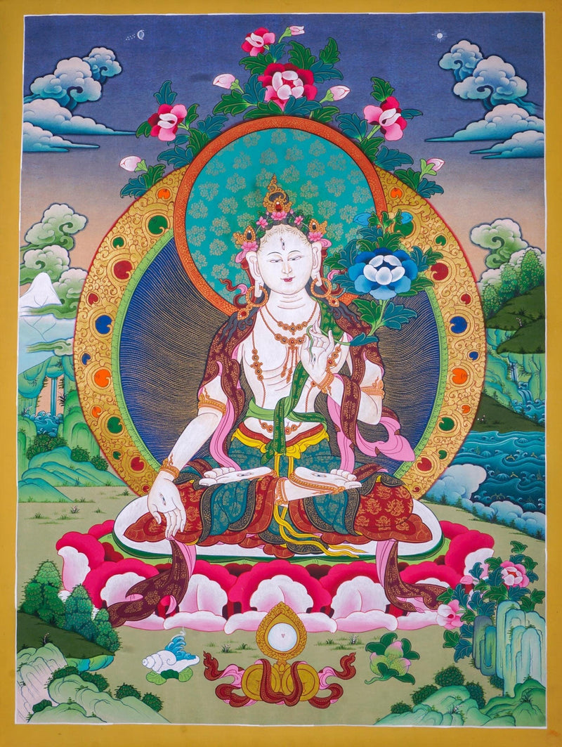White Tara Thangka - Seven Eyes Bodhisattva  For home decor and and Wall hanging 