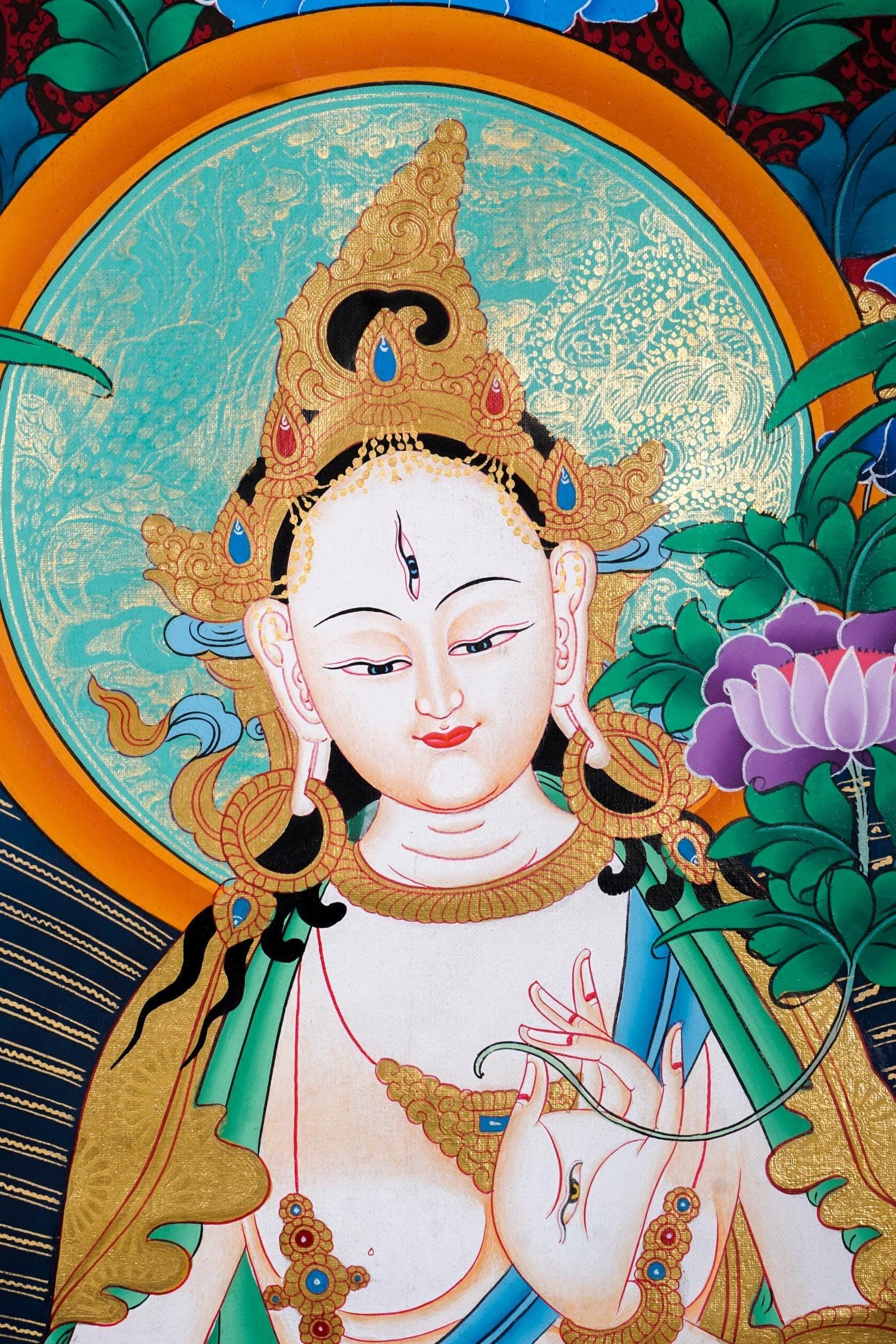 White Tara Thangka Painting For Meditational Practice and Spiritual Gifts