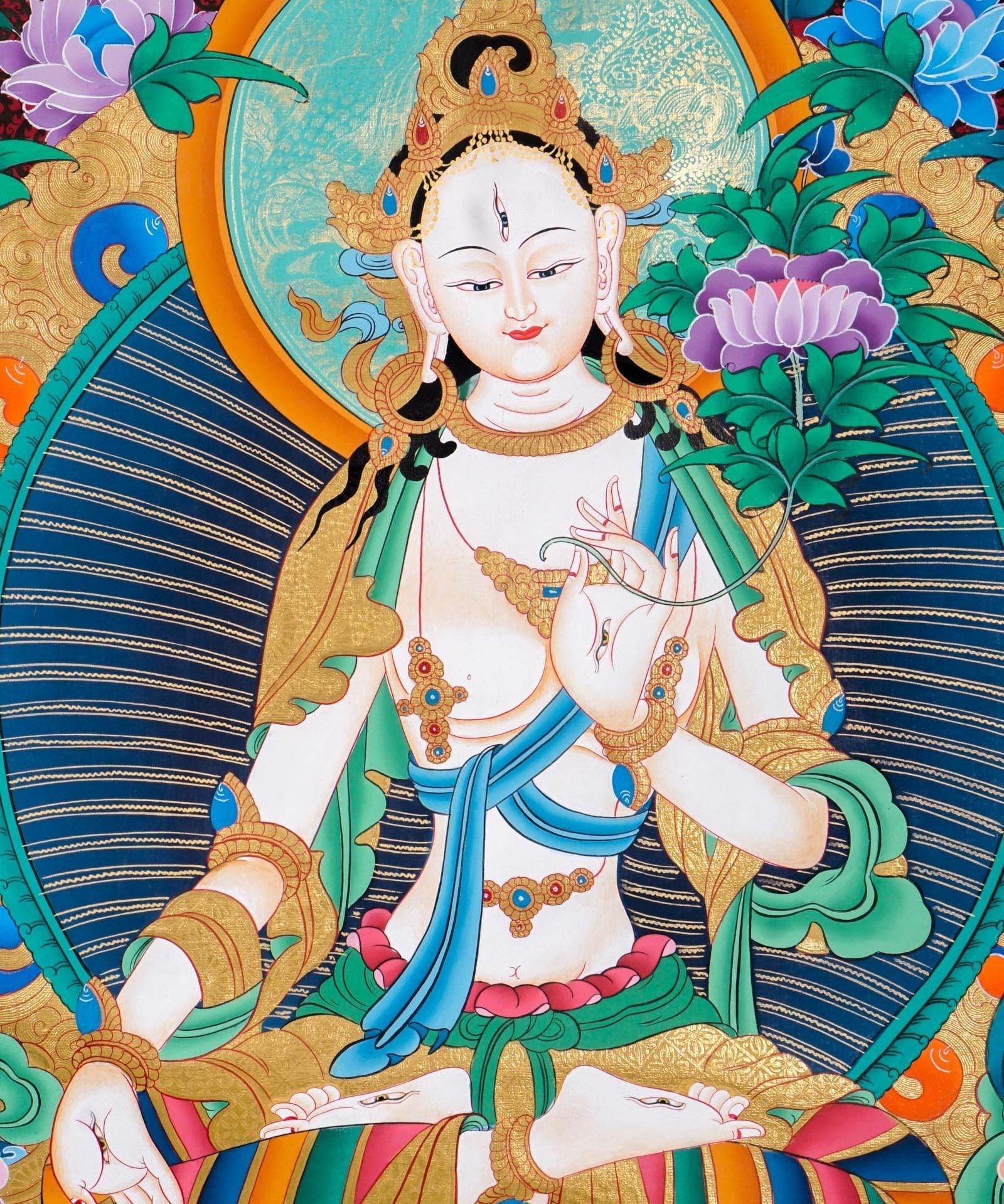White Tara Thangka Painting For Meditational Practice and Spiritual Gifts