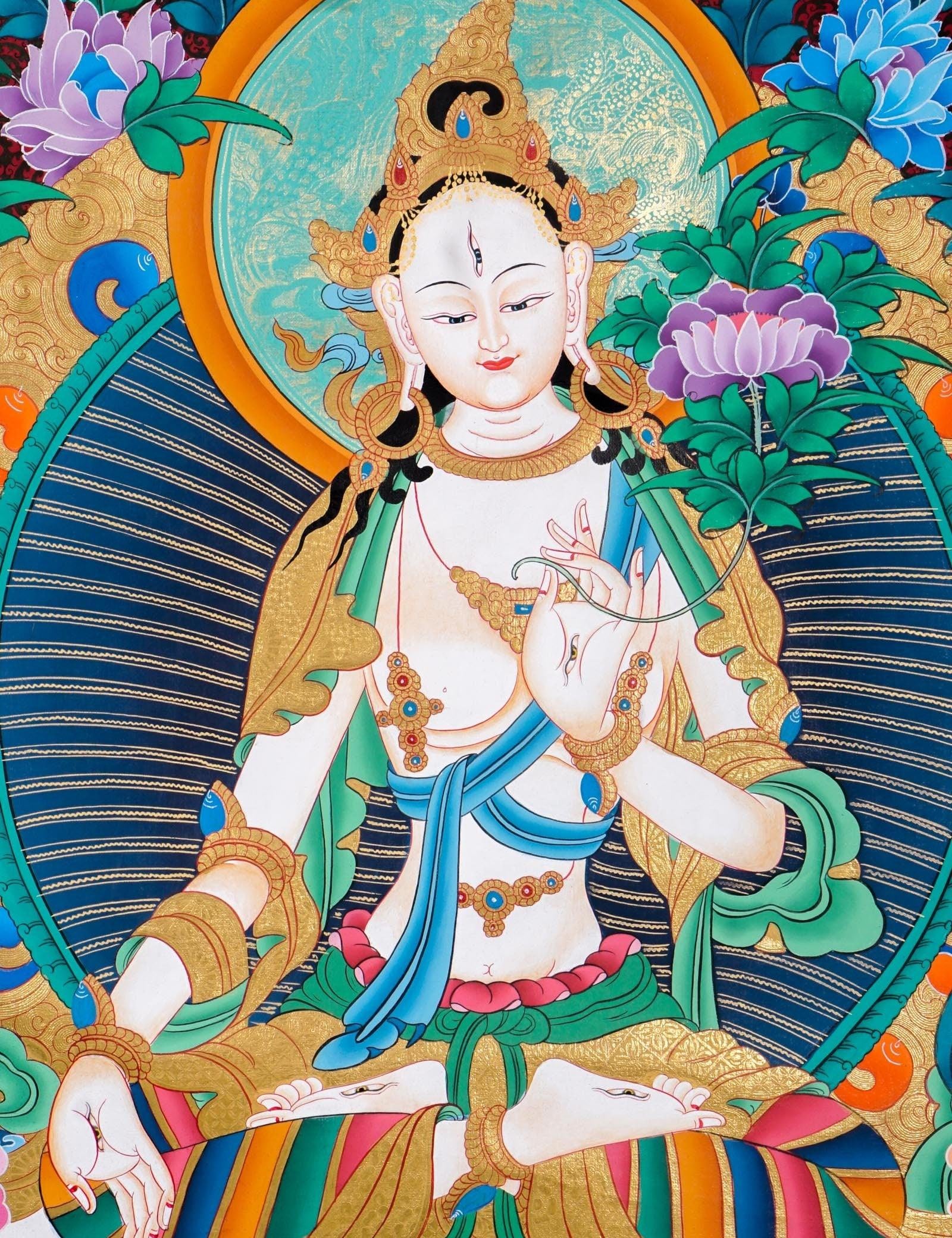 White Tara Thangka Painting For Meditational Practice and Spiritual Gifts