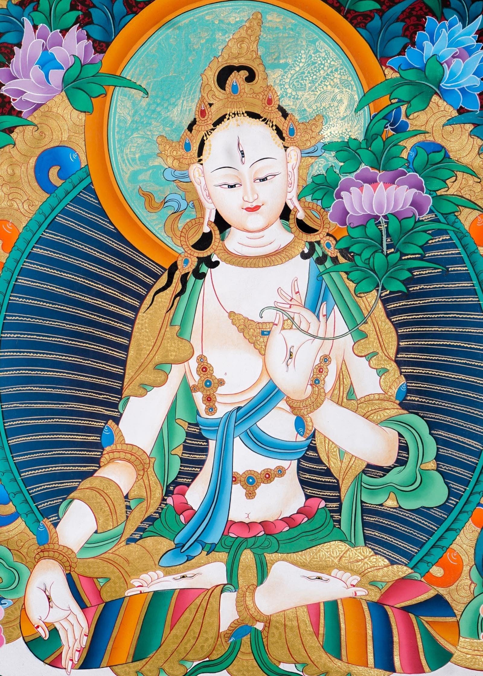 White Tara Thangka Painting For Meditational Practice and Spiritual Gifts