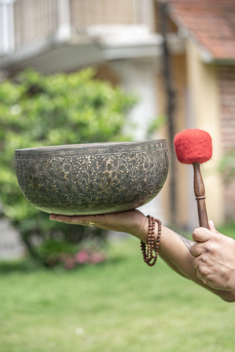 Buddha and Tara Carved Singing Bowl - Himalayas Shop