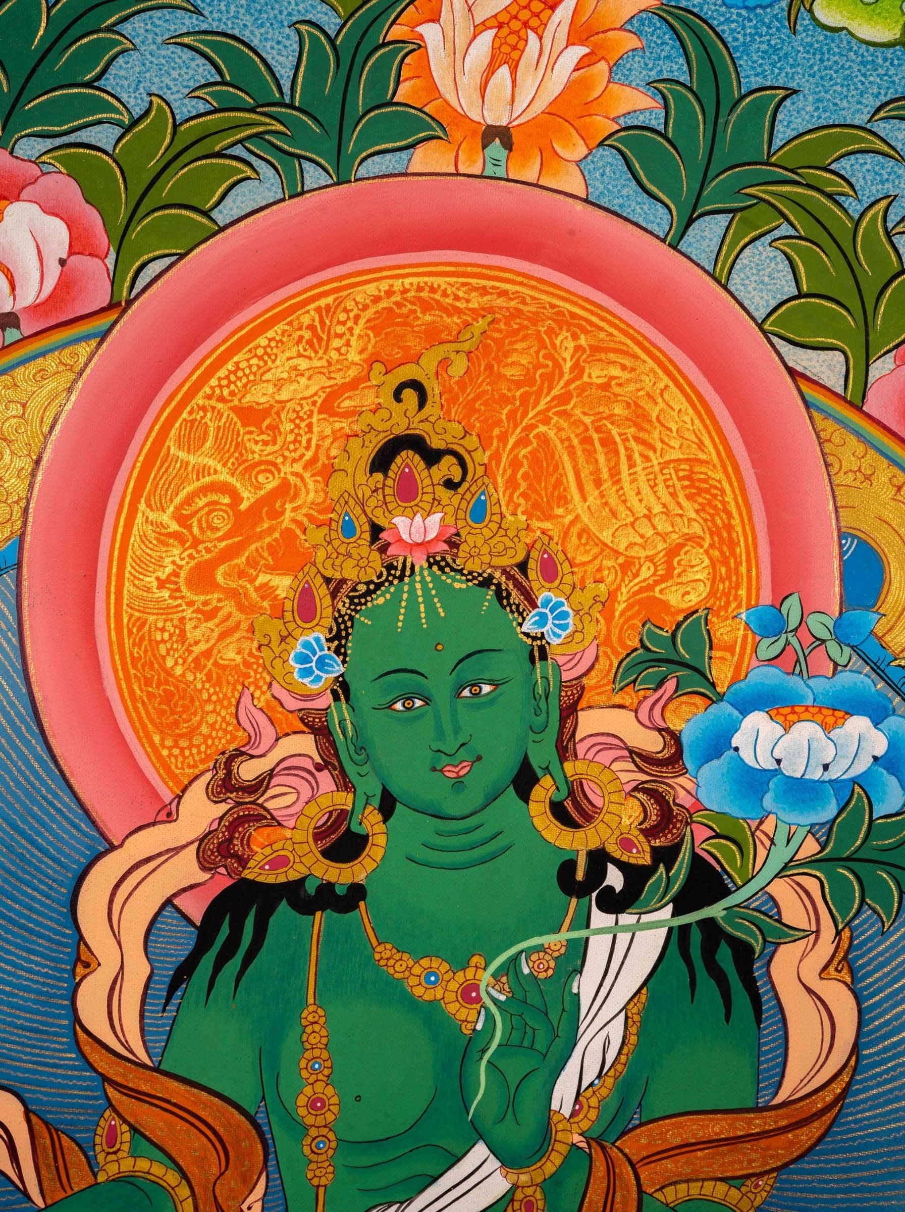 High Quality Green Tara Thangka Painting - Himalayas Shop