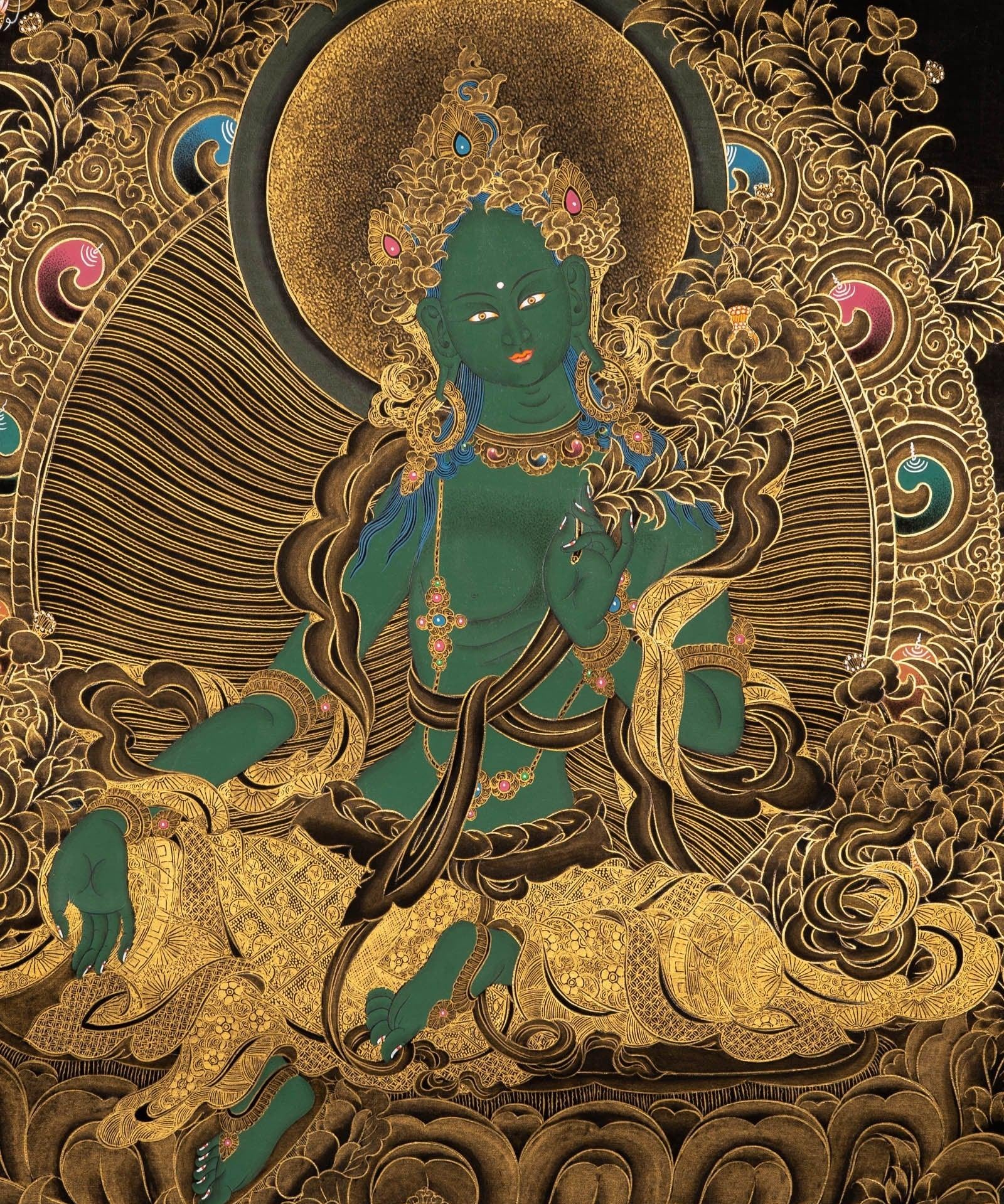 Green Tara Female Deity Thangka Painting For home decor and and Wall hanging