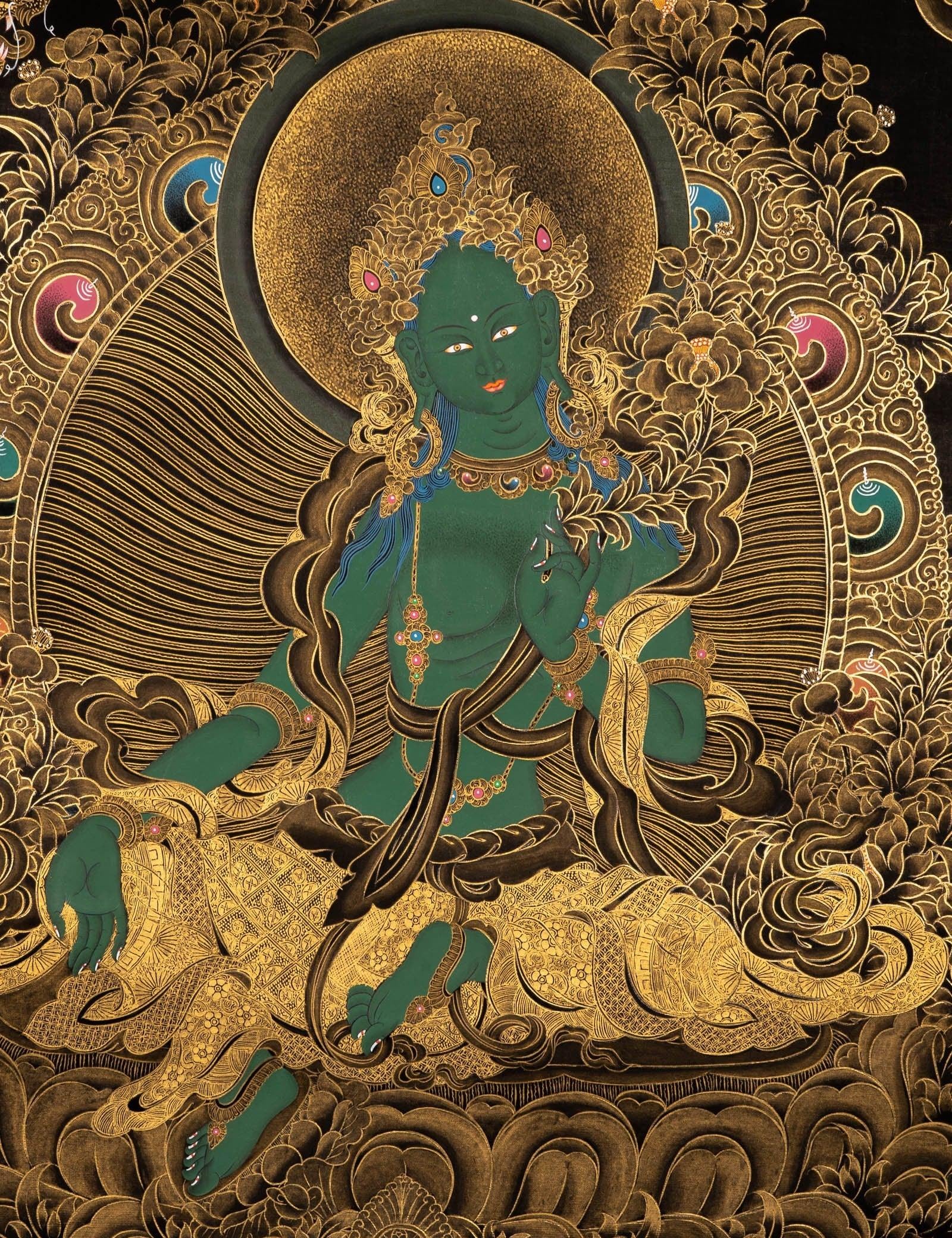 Green Tara Female Deity Thangka Painting For home decor and and Wall hanging