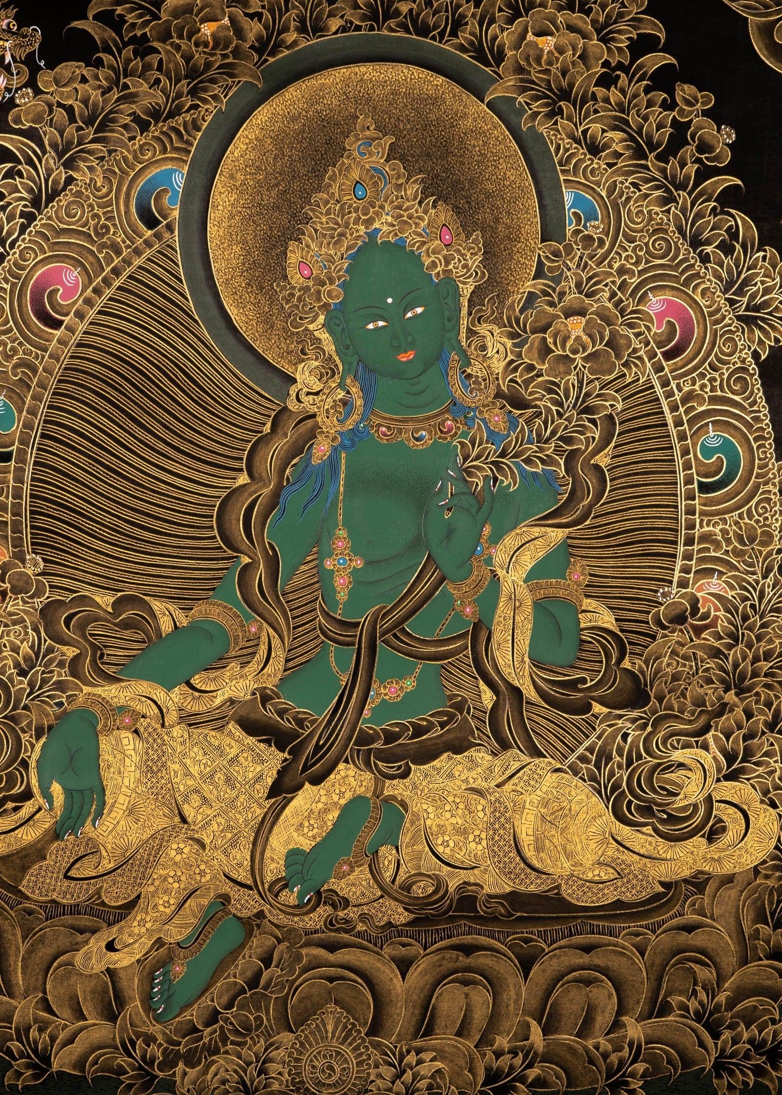 Green Tara Female Deity Thangka Painting For home decor and and Wall hanging