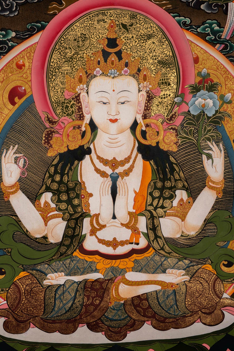 Chenrezig Thangka Painting  For Meditational Practice and Spiritual Gifts