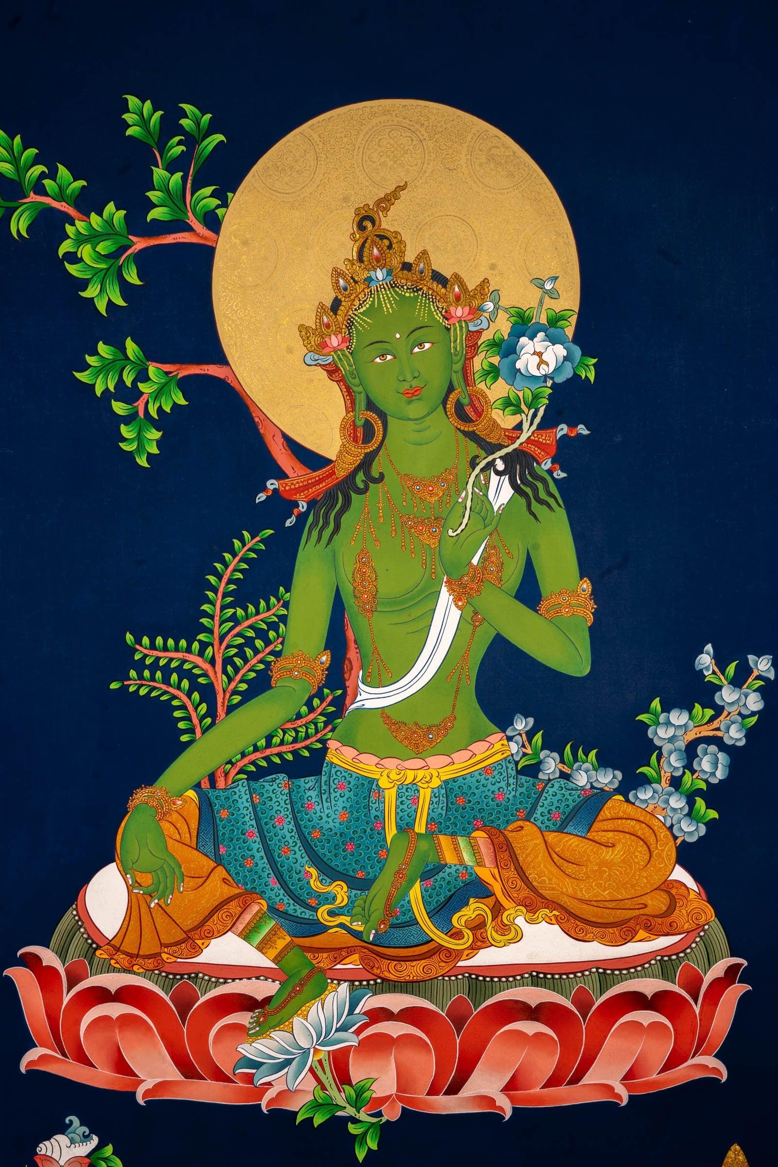 High Quality Green Tara Thangka Painting  For home decor and and Wall hanging  Traditional   