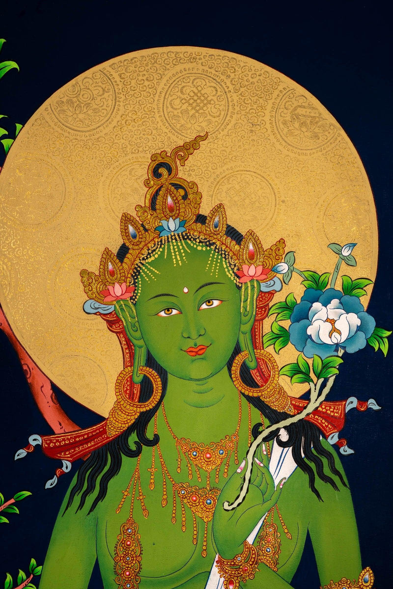 High Quality Green Tara Thangka Painting  For home decor and and Wall hanging  Traditional   