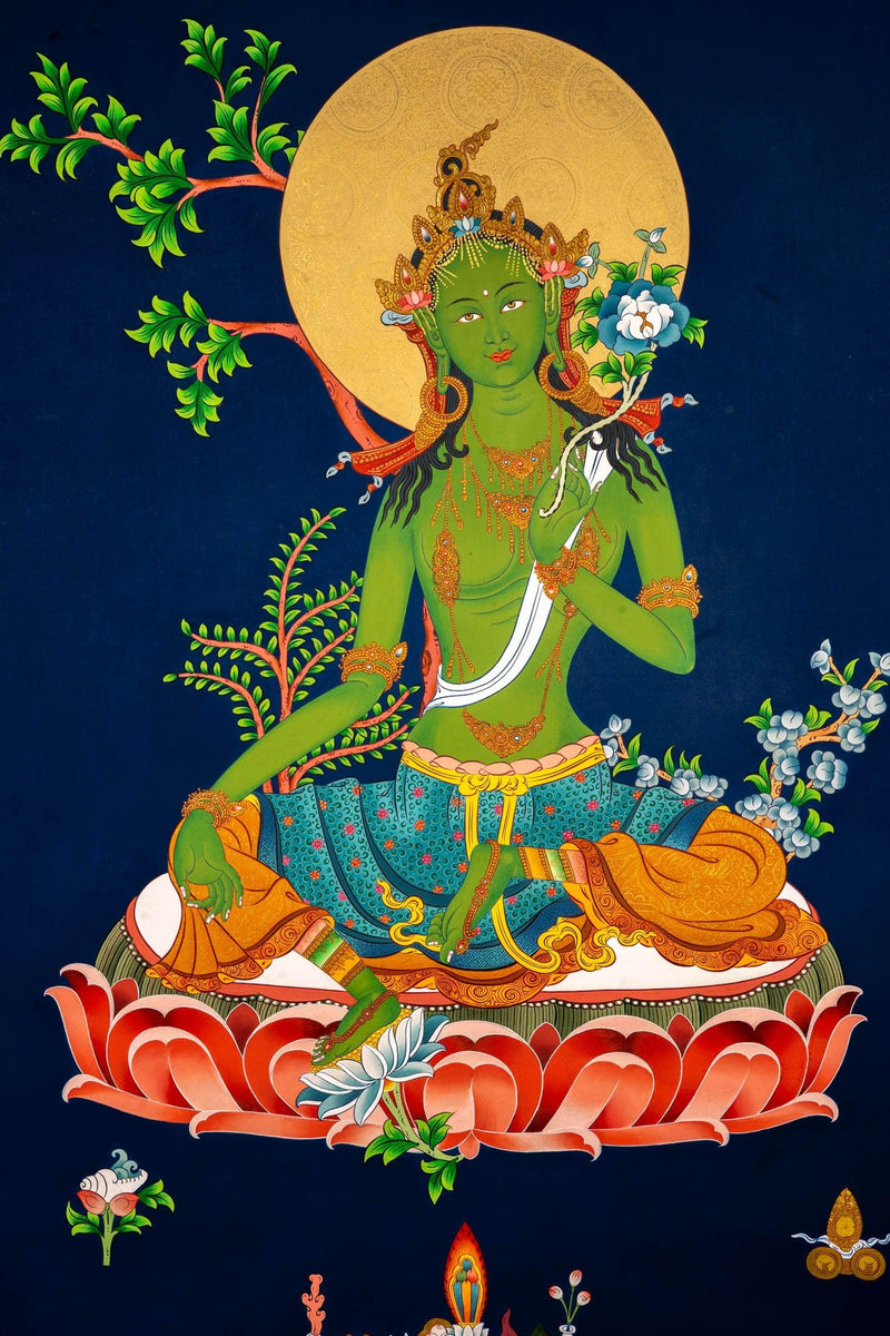 High Quality Green Tara Thangka Painting  For home decor and and Wall hanging  Traditional   