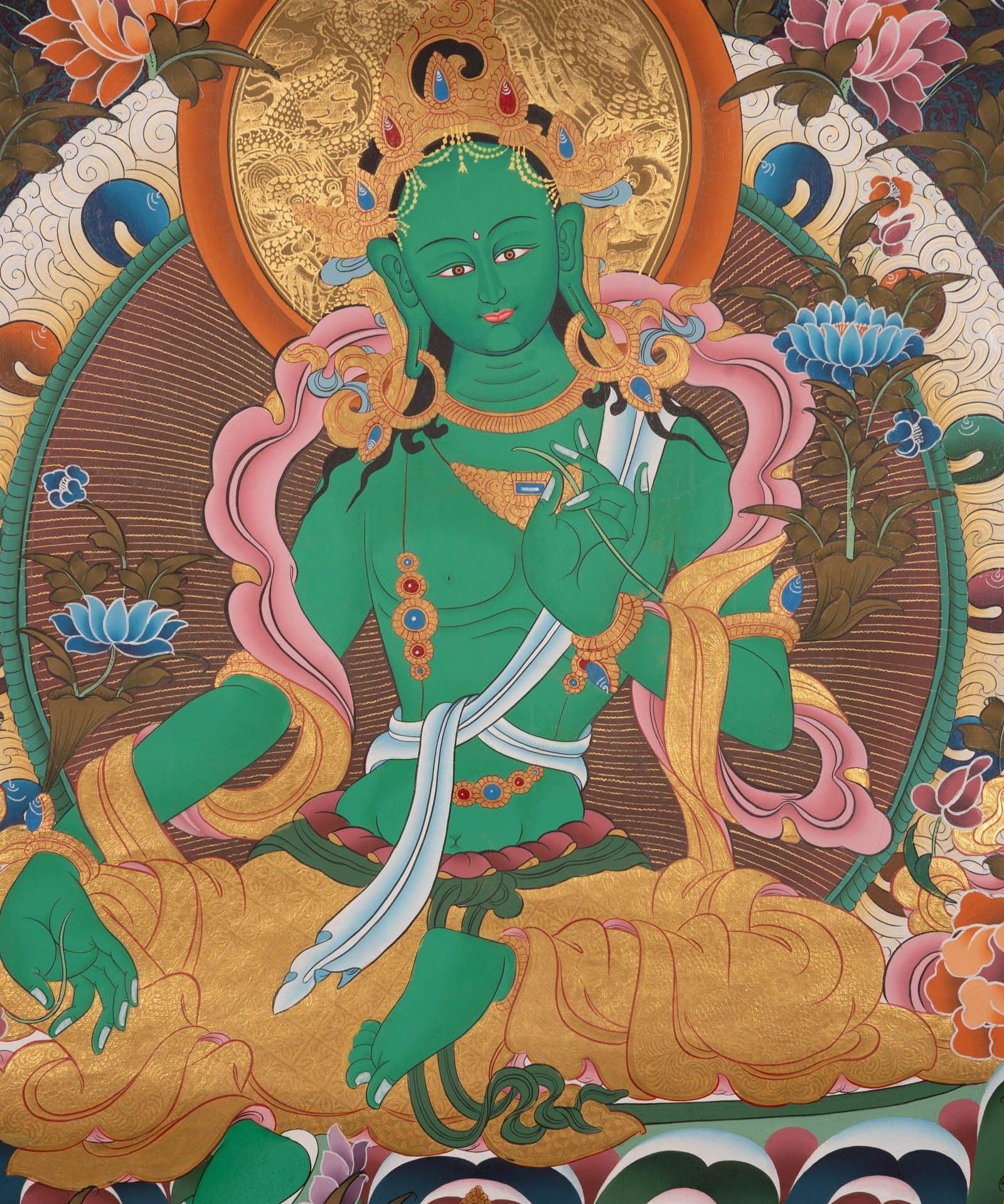 Beautiful Compassionate Green Tara Painting  For home decor and and Wall hanging 