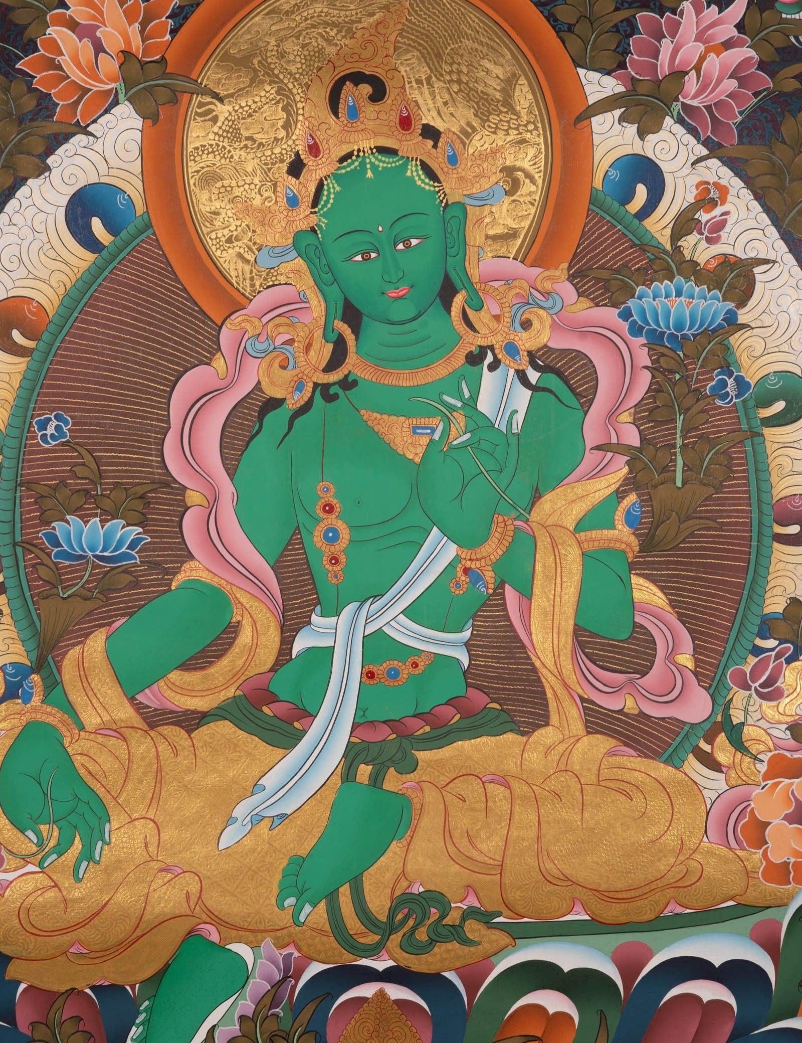 Beautiful Compassionate Green Tara Painting  For home decor and and Wall hanging 