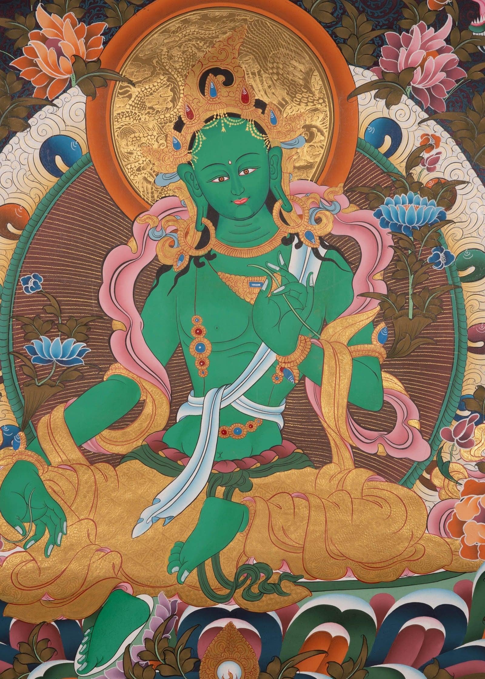 Beautiful Compassionate Green Tara Painting  For home decor and and Wall hanging 