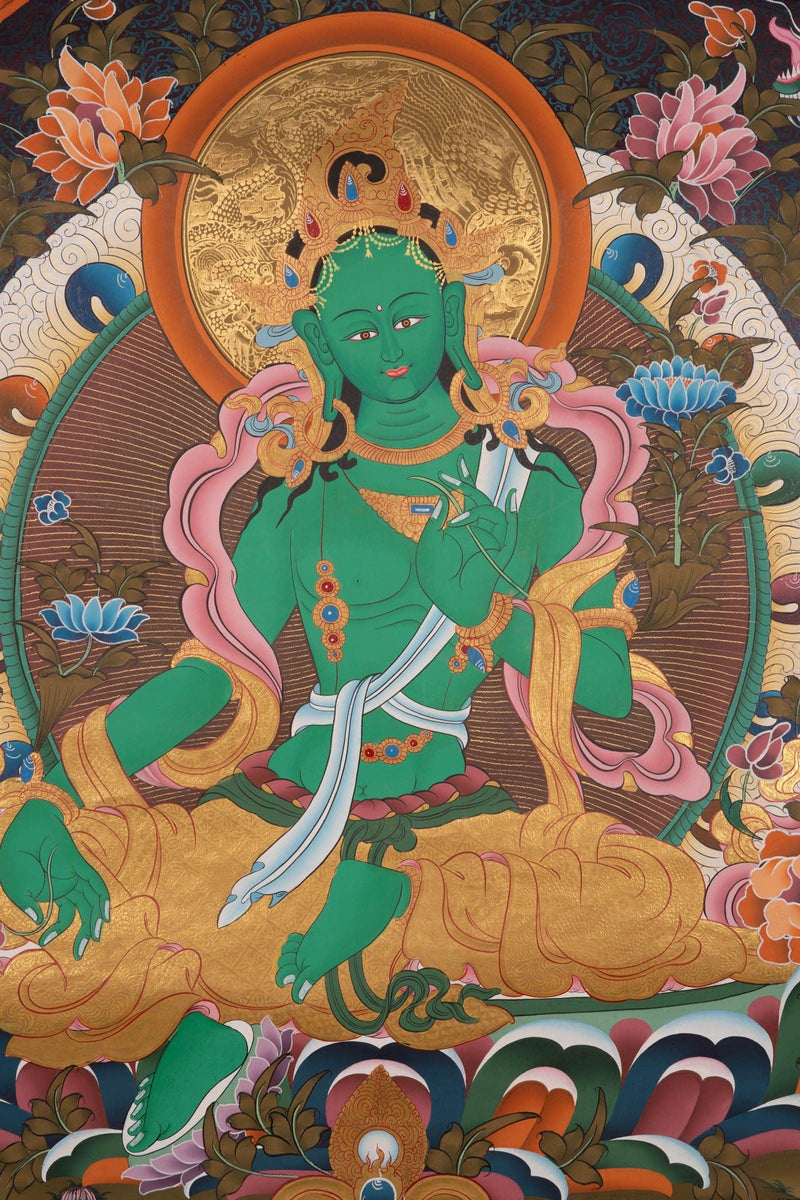 Beautiful Compassionate Green Tara Painting  For home decor and and Wall hanging 