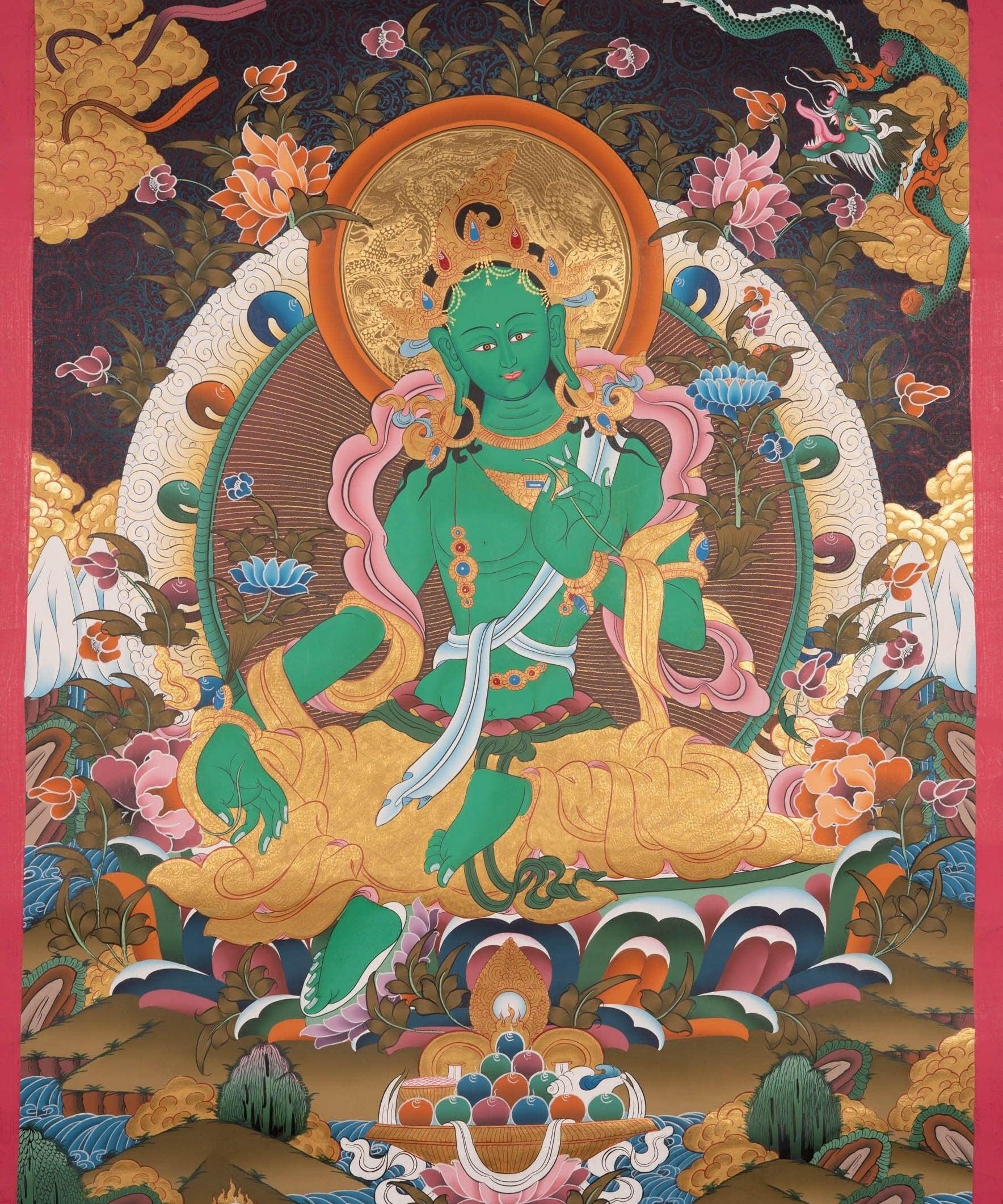 Beautiful Compassionate Green Tara Painting  For home decor and and Wall hanging 