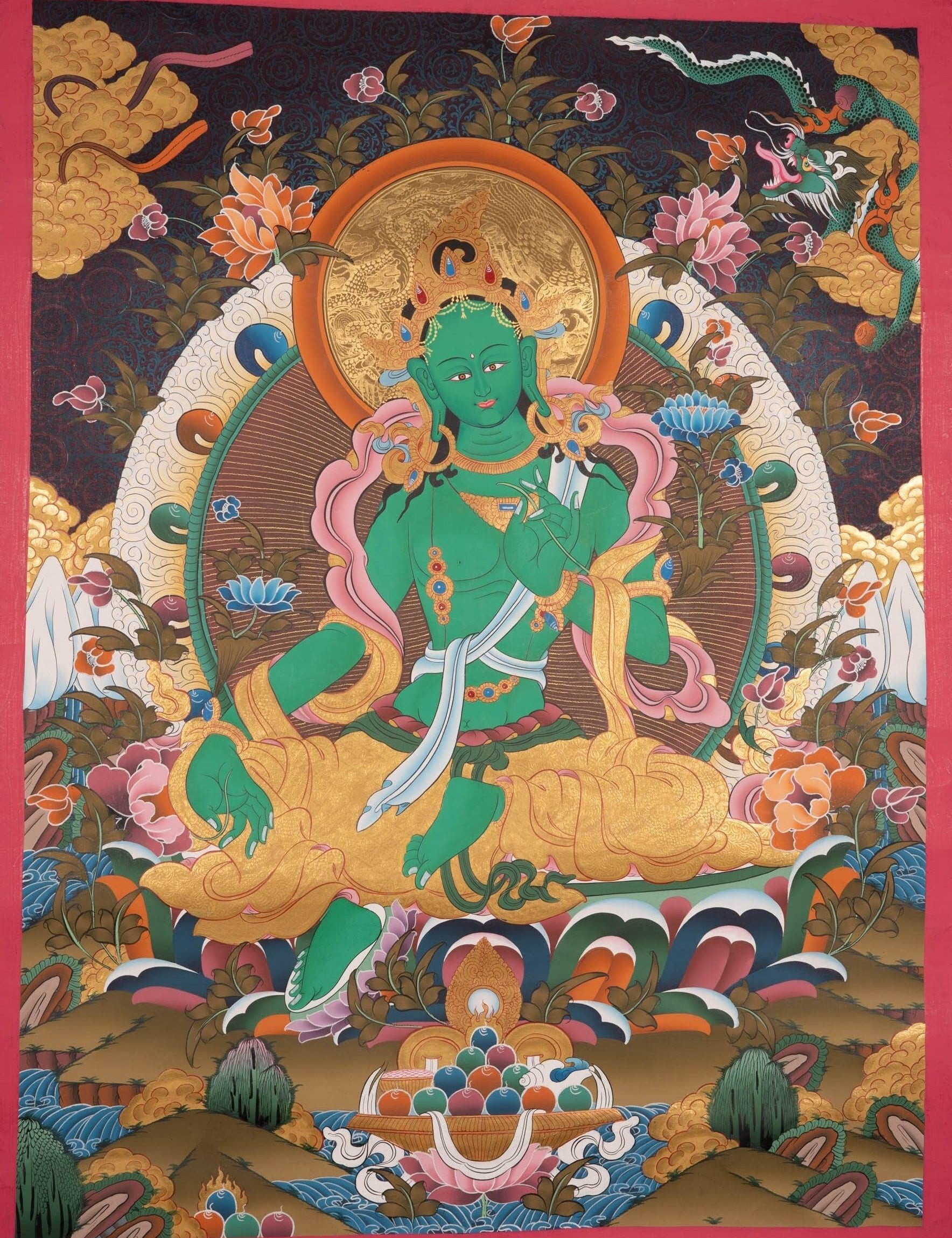 Beautiful Compassionate Green Tara Painting  For home decor and and Wall hanging 