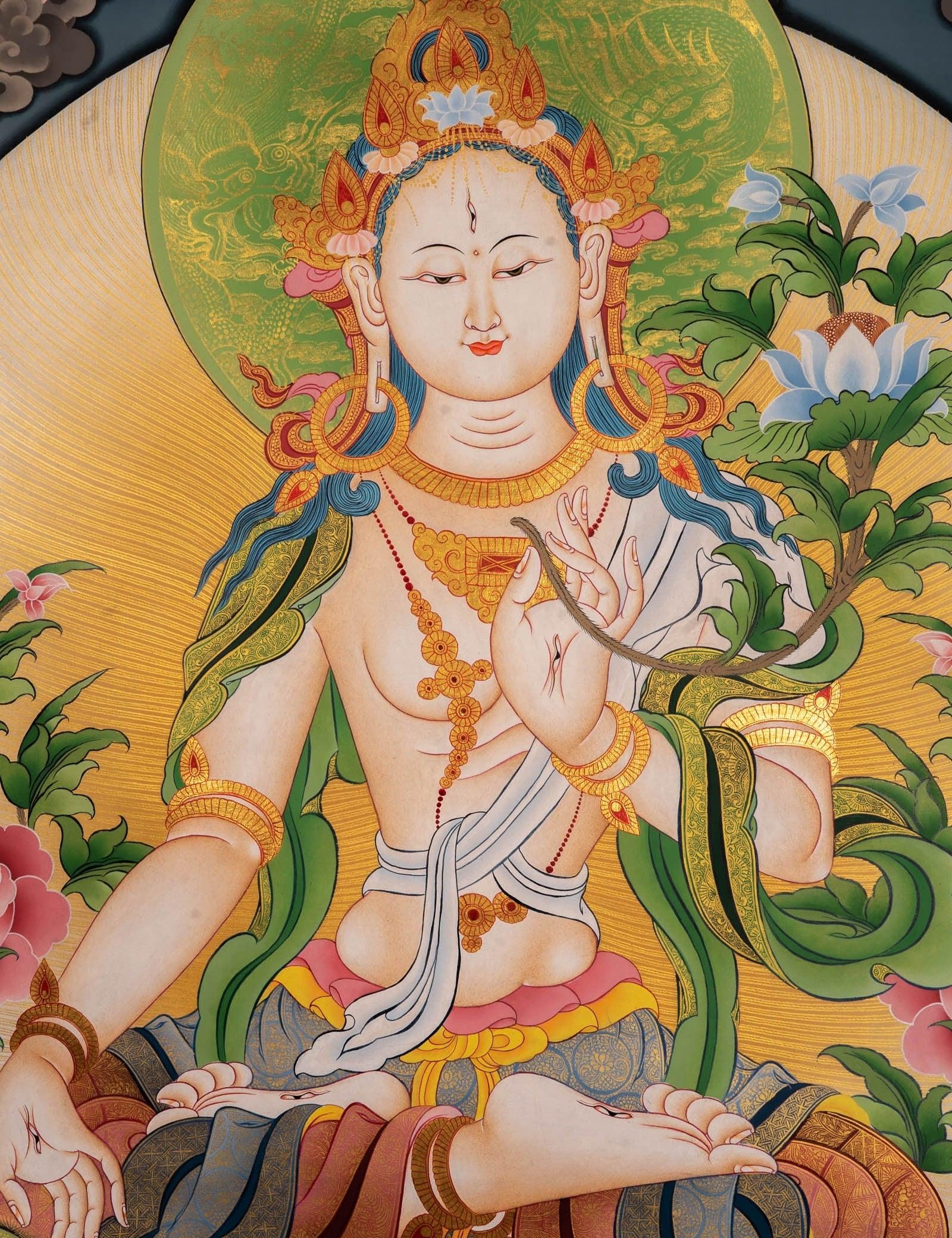 White Tara Female Deity Thangka For Meditational Practice and Spiritual Gifts