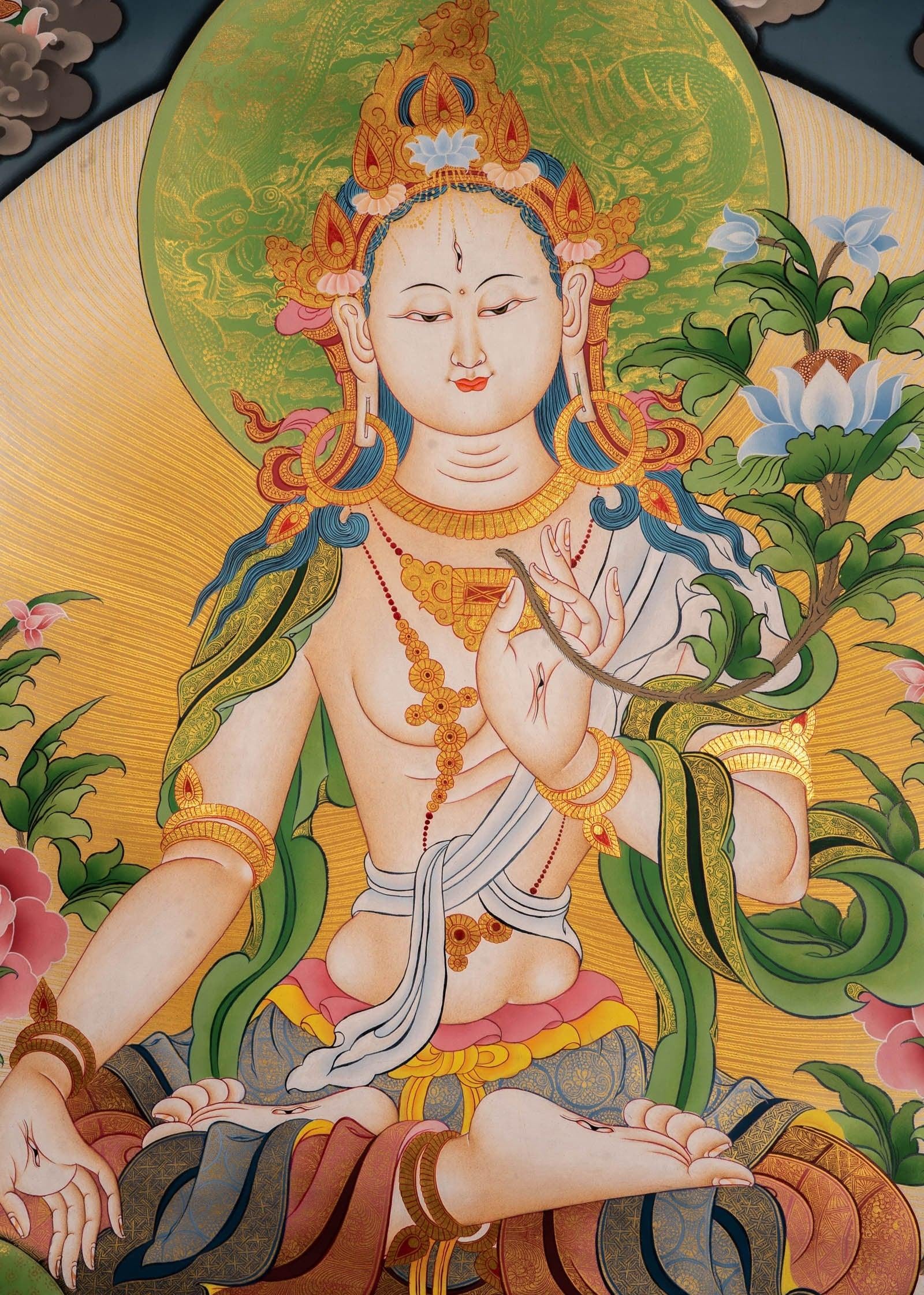 White Tara Female Deity Thangka For Meditational Practice and Spiritual Gifts