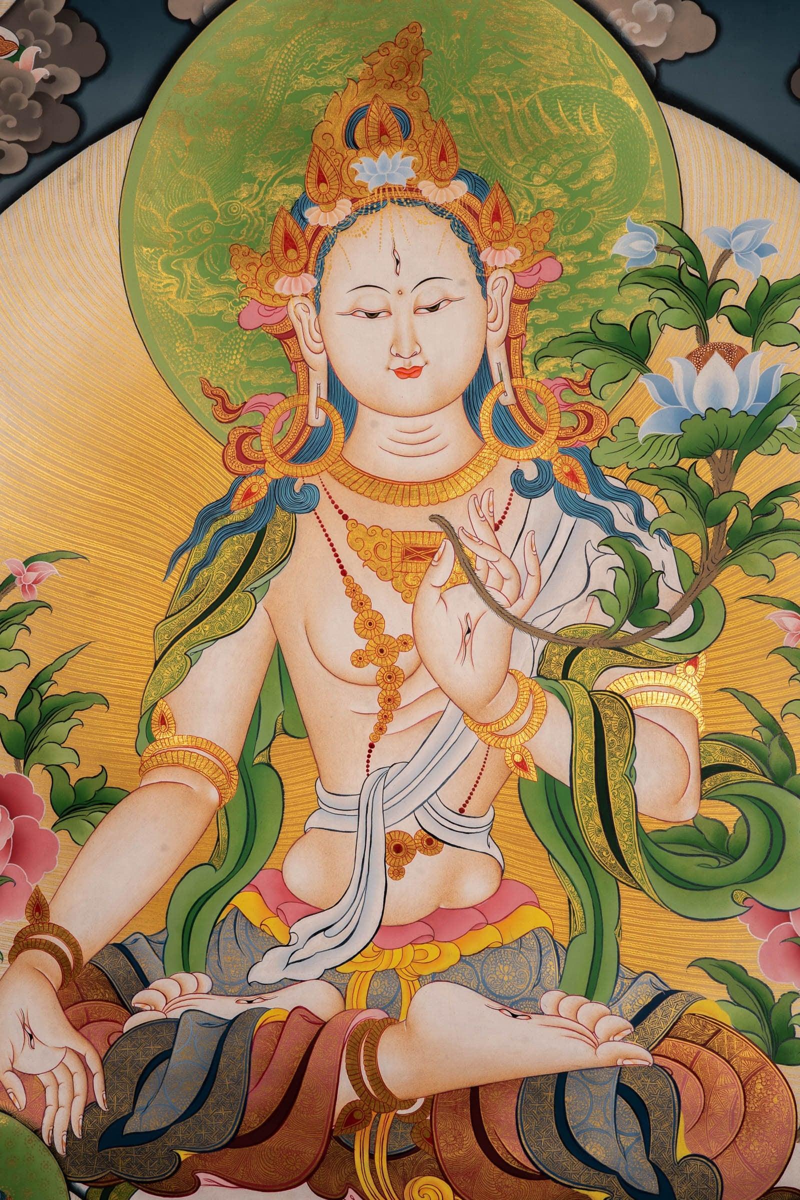 White Tara Female Deity Thangka For Meditational Practice and Spiritual Gifts