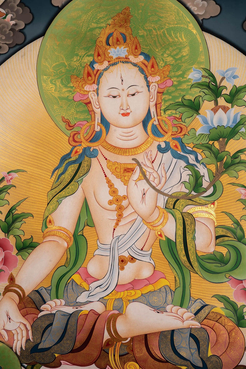White Tara Female Deity Thangka For Meditational Practice and Spiritual Gifts