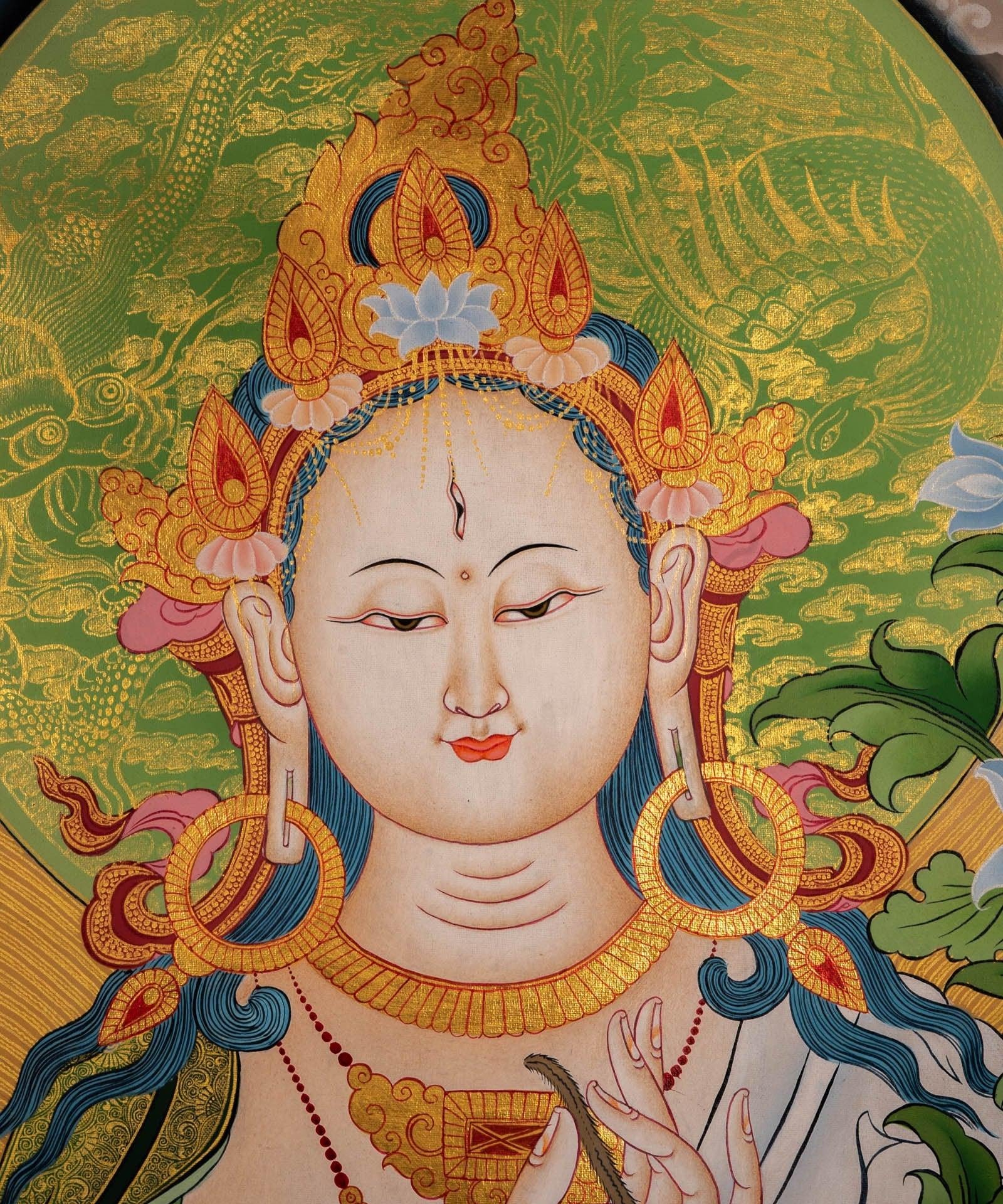 White Tara Female Deity Thangka For Meditational Practice and Spiritual Gifts