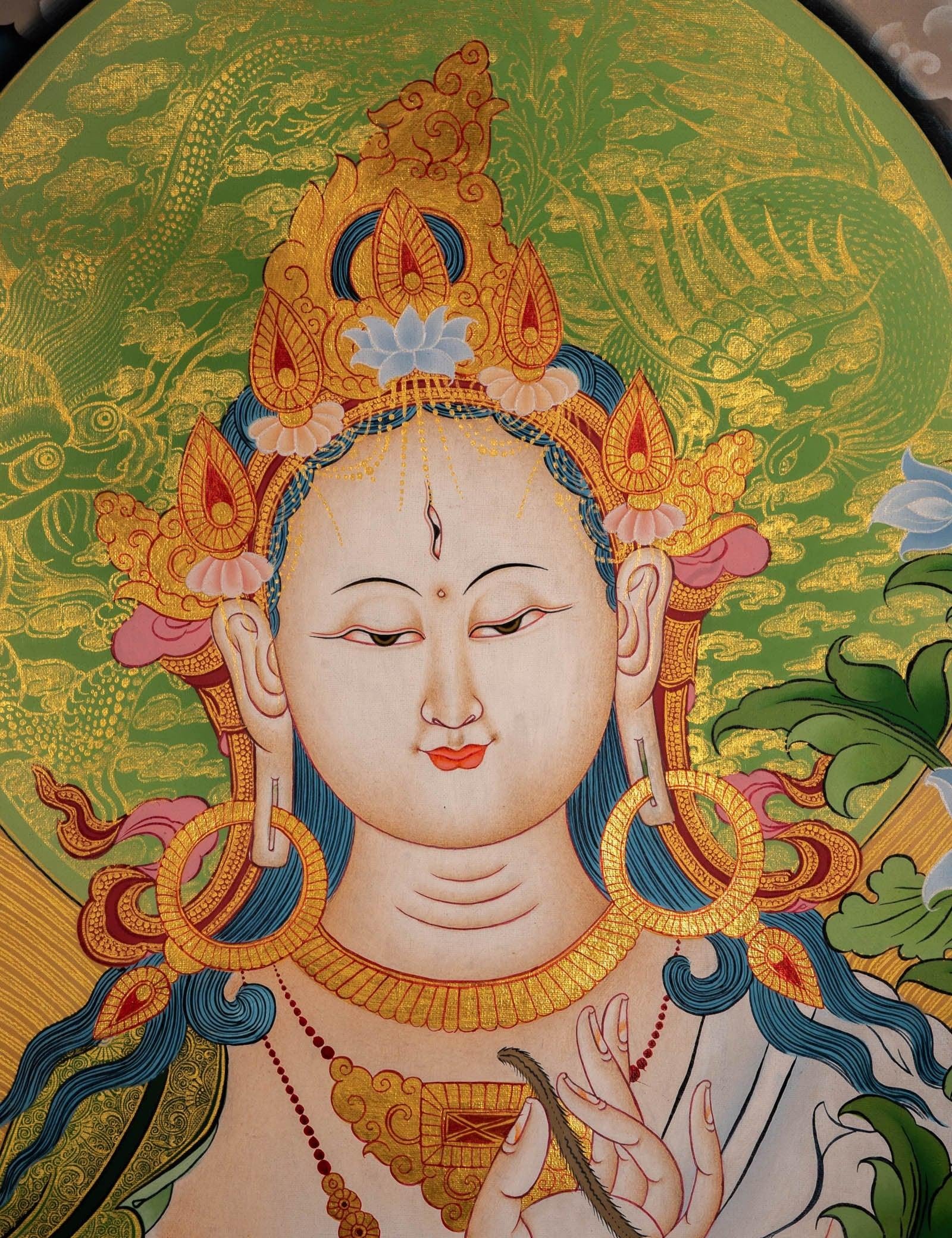 White Tara Female Deity Thangka For Meditational Practice and Spiritual Gifts