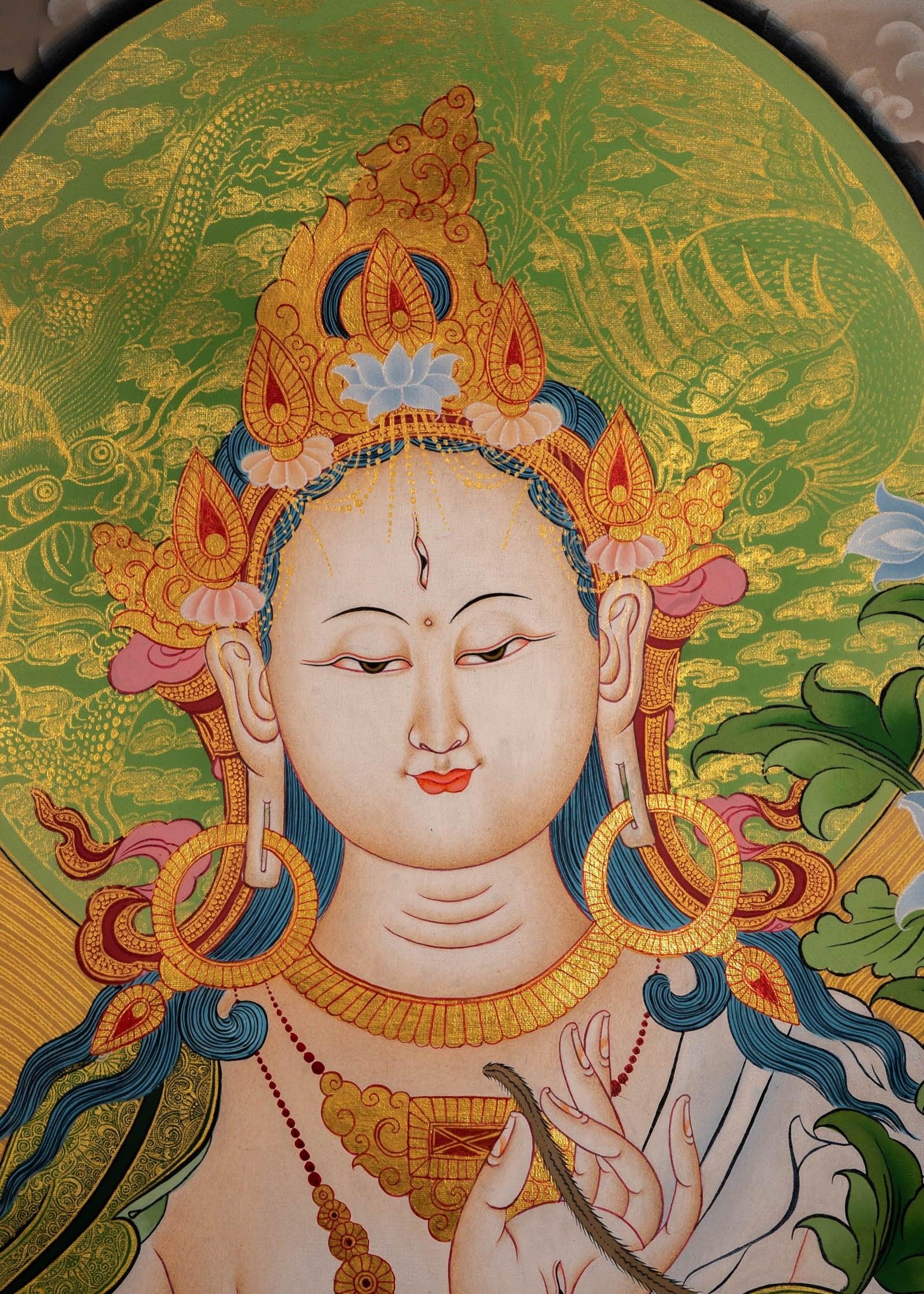 White Tara Female Deity Thangka For Meditational Practice and Spiritual Gifts