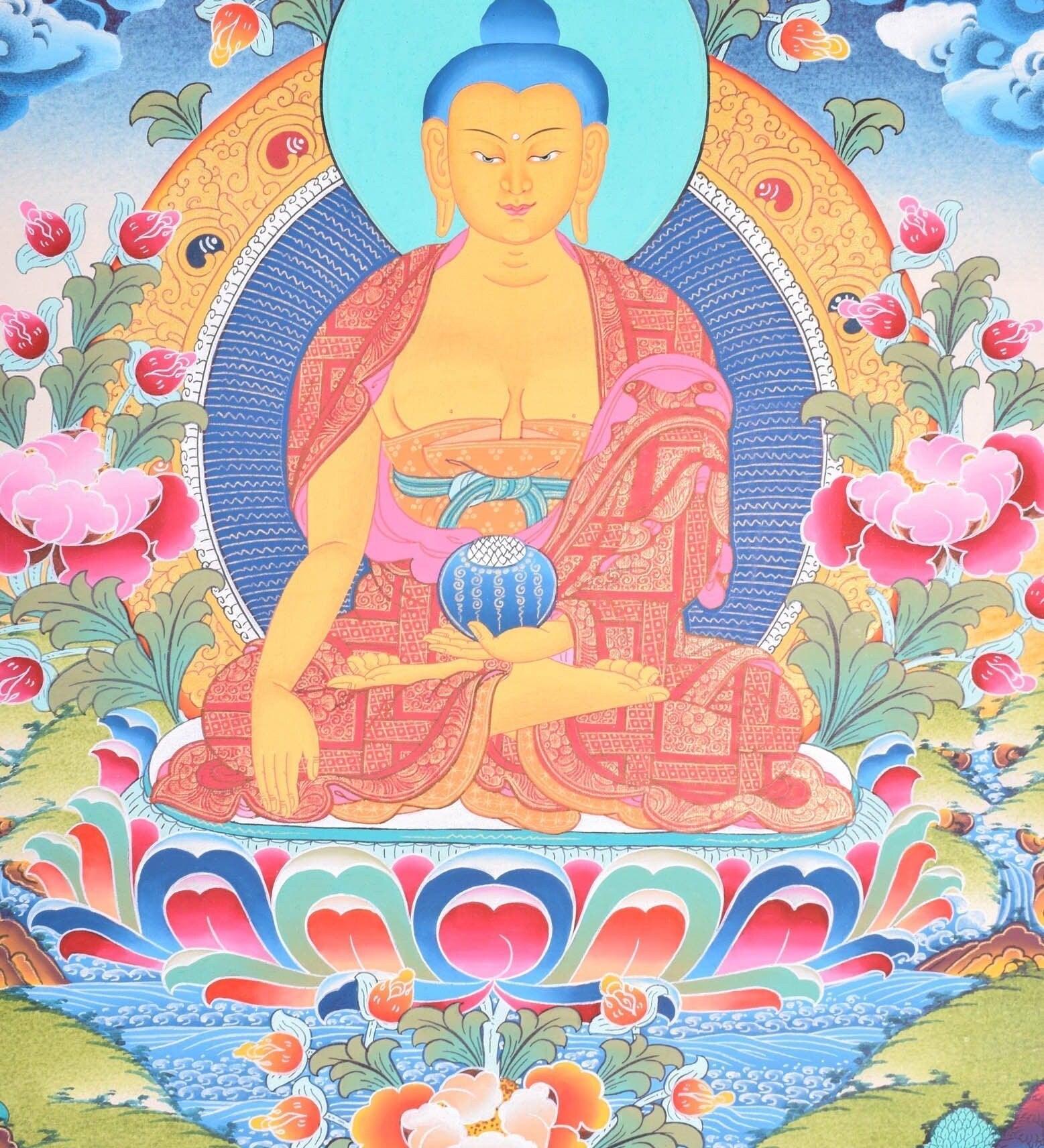 Shakyamuni buddha thangka painting for meditational practice and spiritual gift