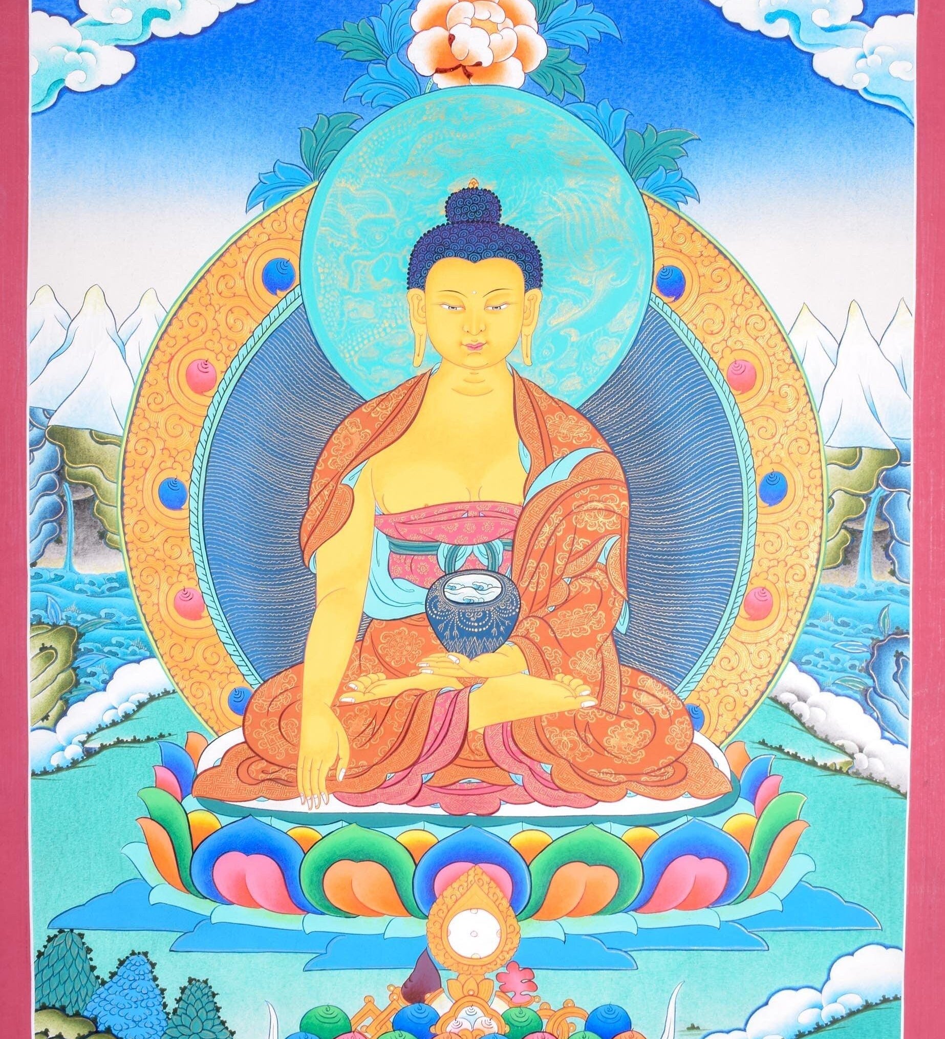 Shakyamuni buddha thangka painting for meditational practice and spiritual gift