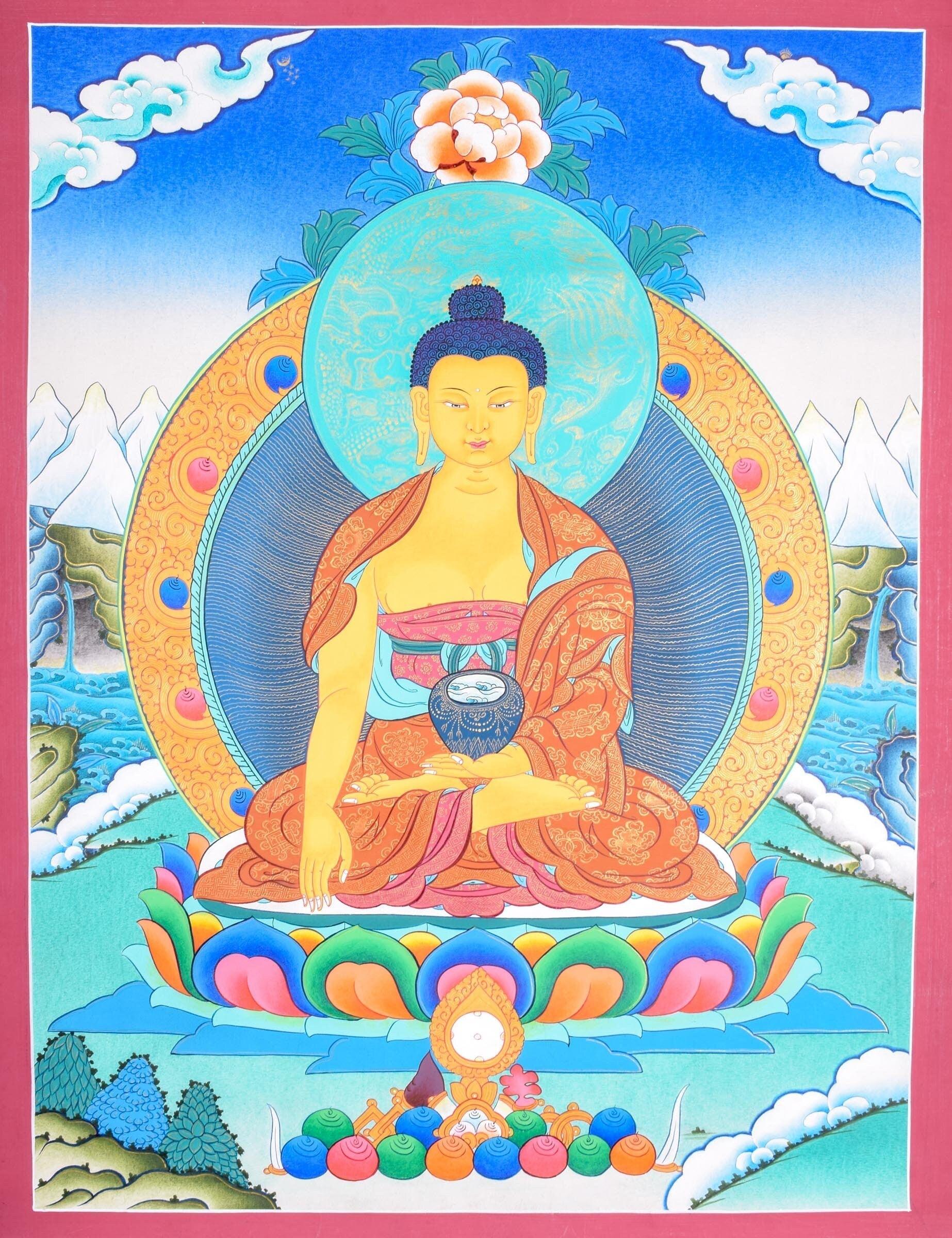 Shakyamuni buddha thangka painting for meditational practice and spiritual gift