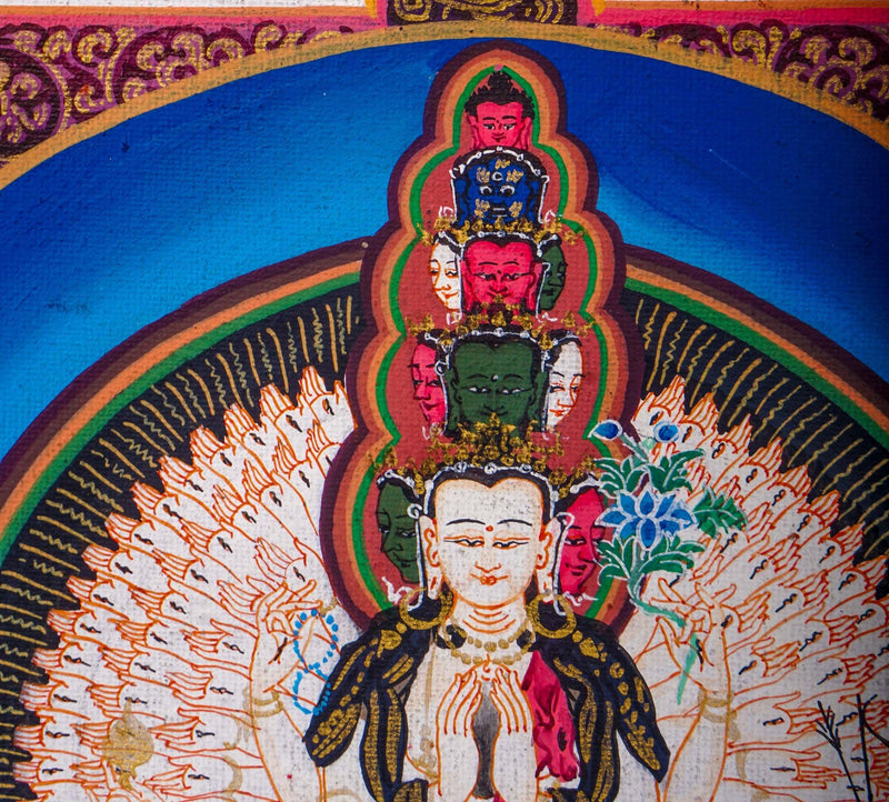 1000 Arm Avalokiteshvara Mandala Handmade Thangka for Home decor and meditational practice